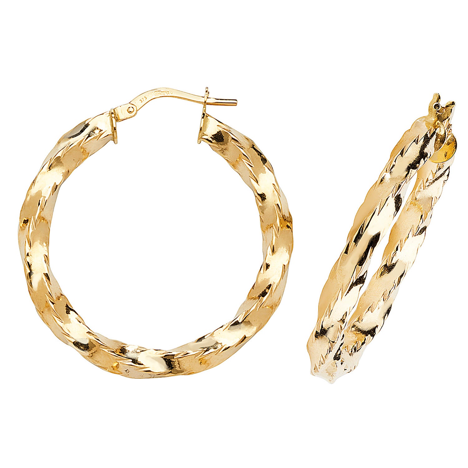9CT YEL GOLD 25MM HOOP EARRINGS
