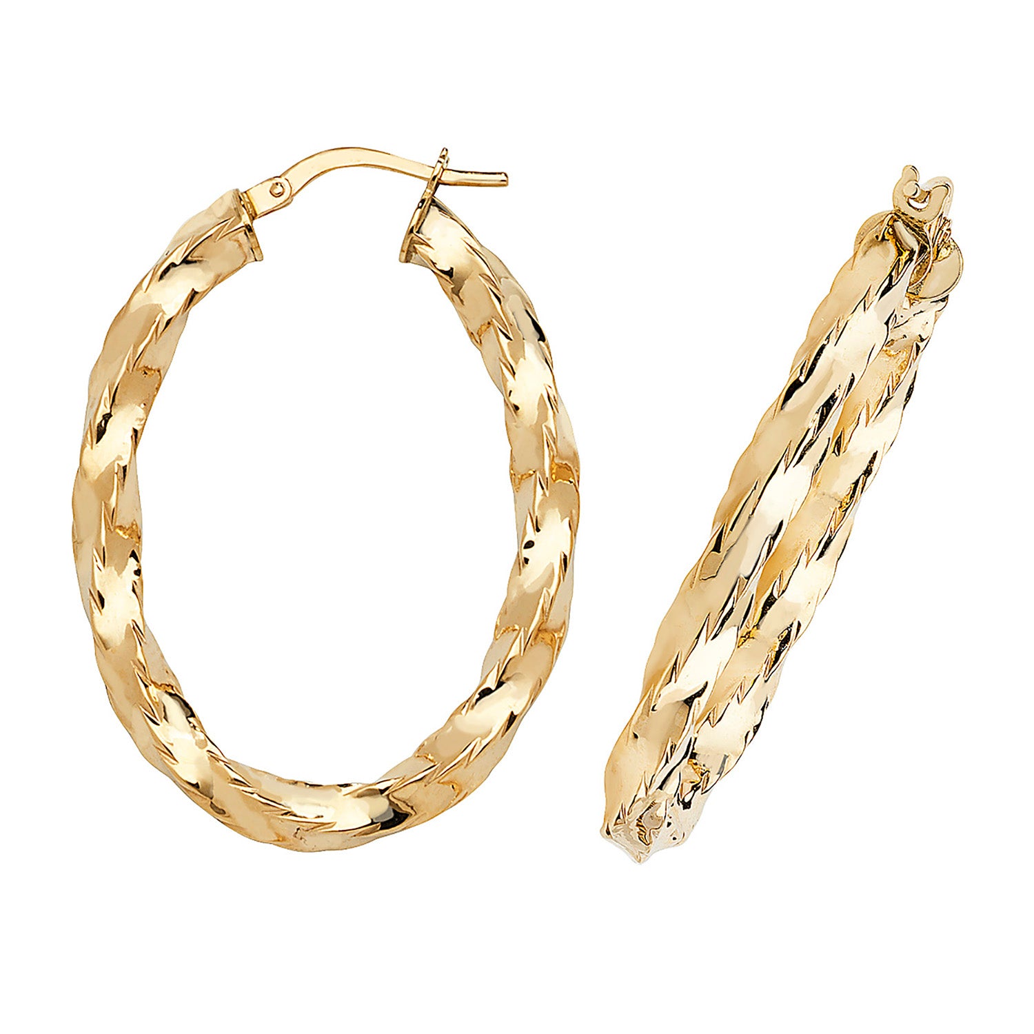 9CT YEL GOLD OVL HOOP EARRINGS