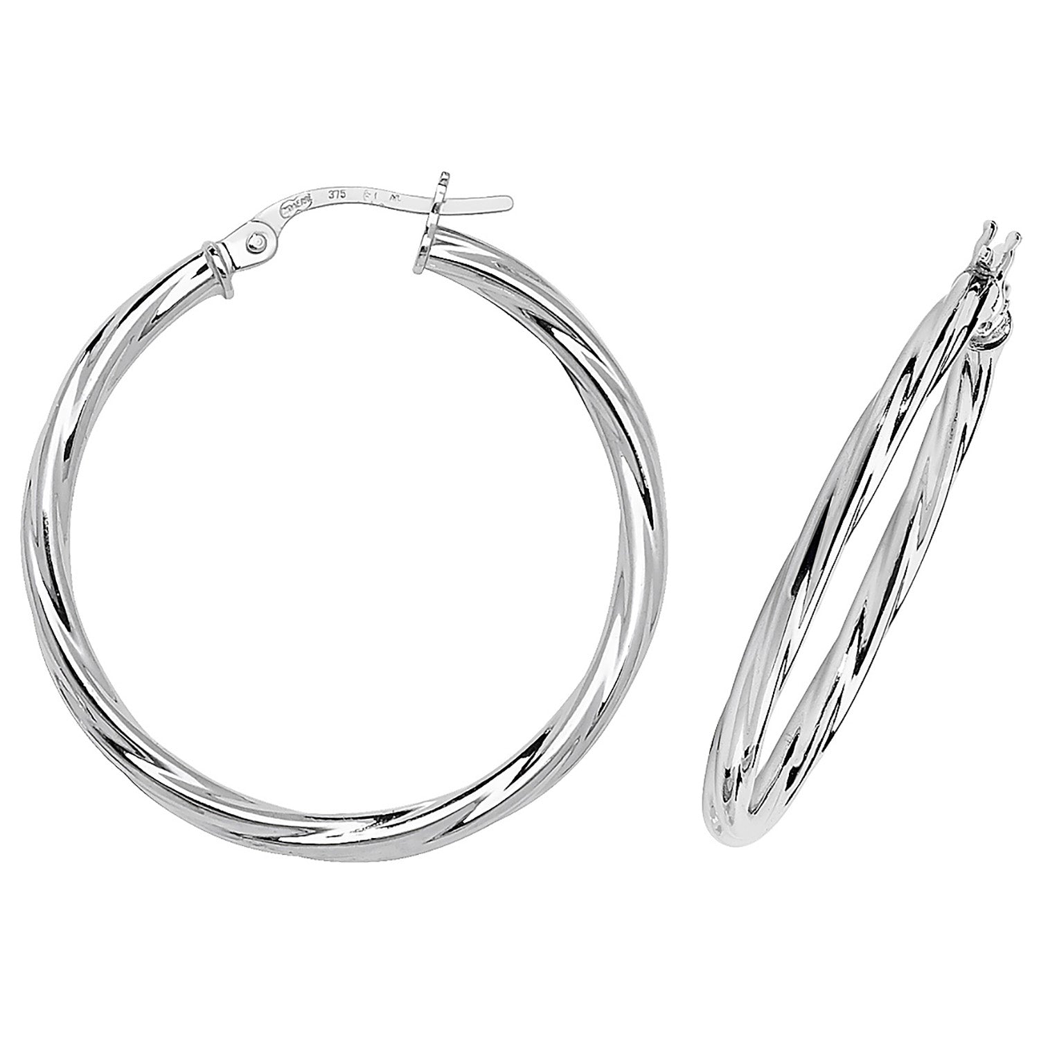 9CT WHT GOLD 25MM HOOP EARRINGS