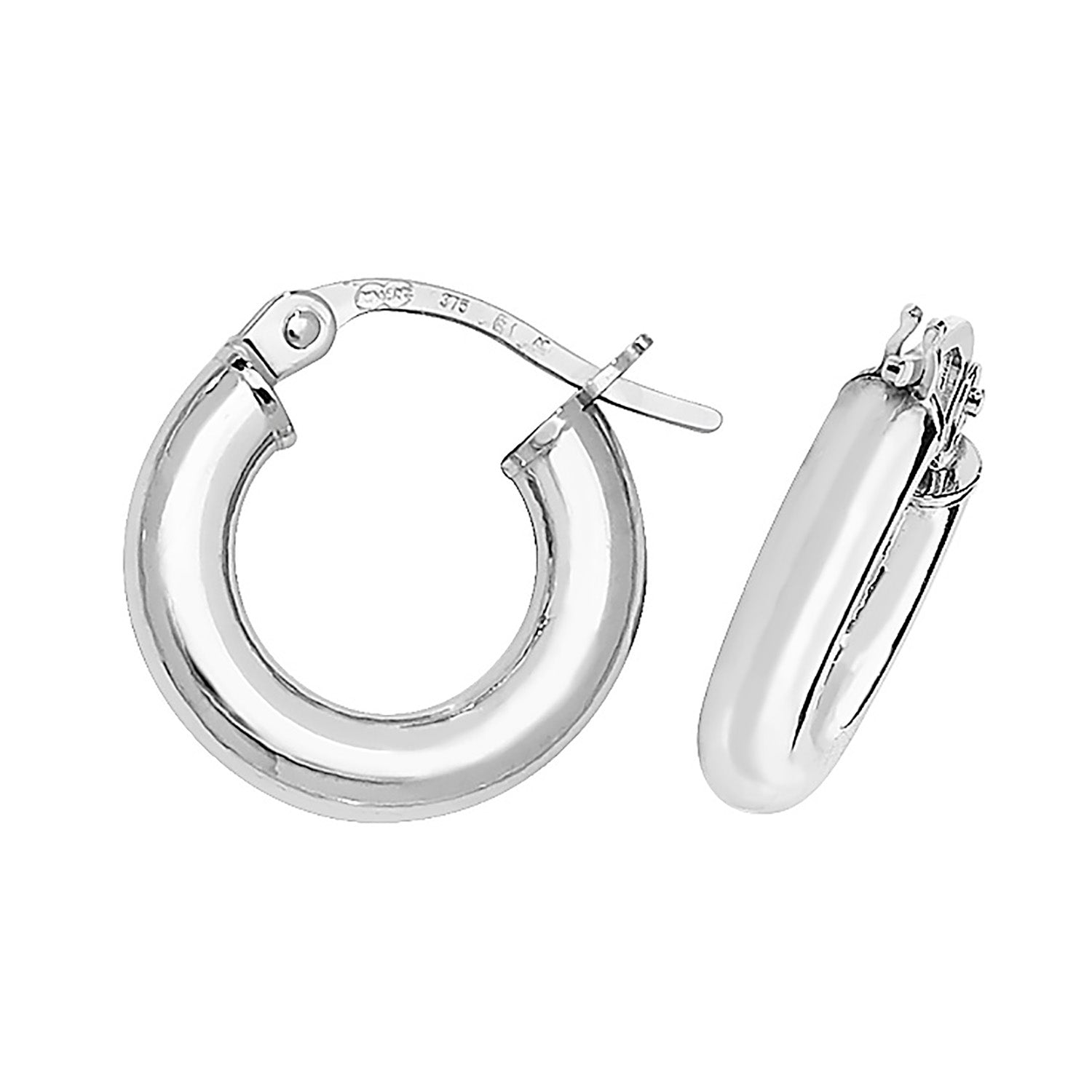 9CT WHT GOLD 08MM HOOP EARRINGS