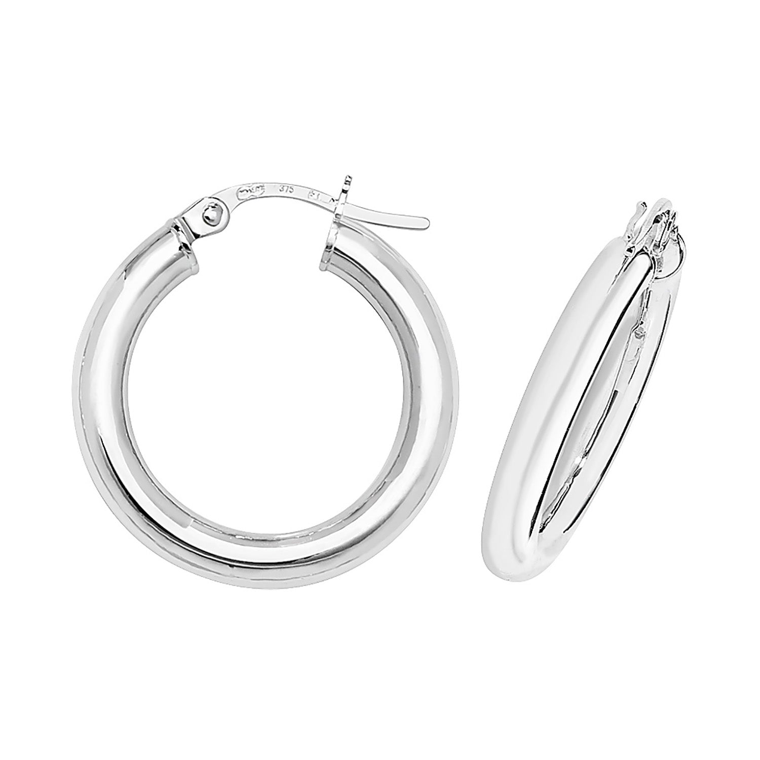9CT WHT GOLD 15MM HOOP EARRINGS