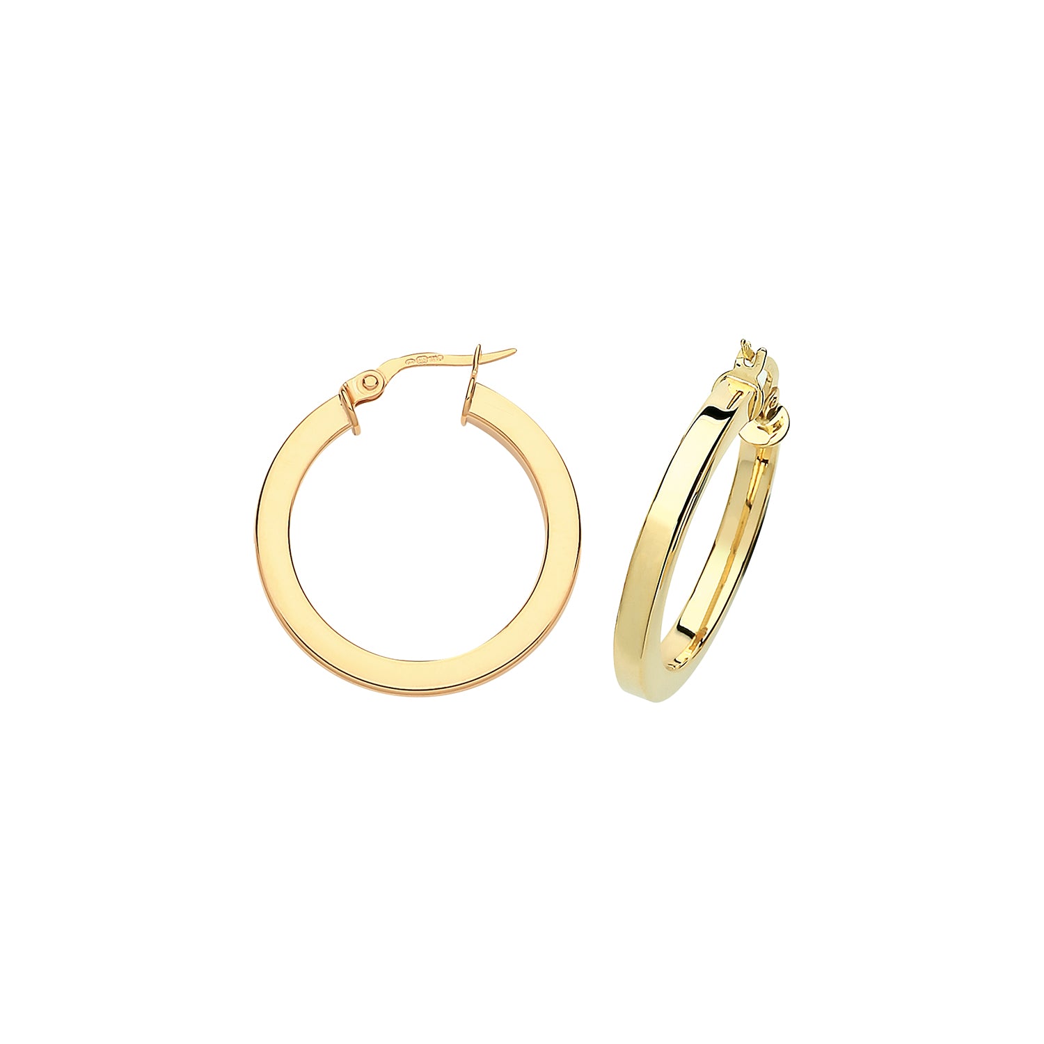 9CT YEL GOLD 15MM SQ TUBE HOOPS