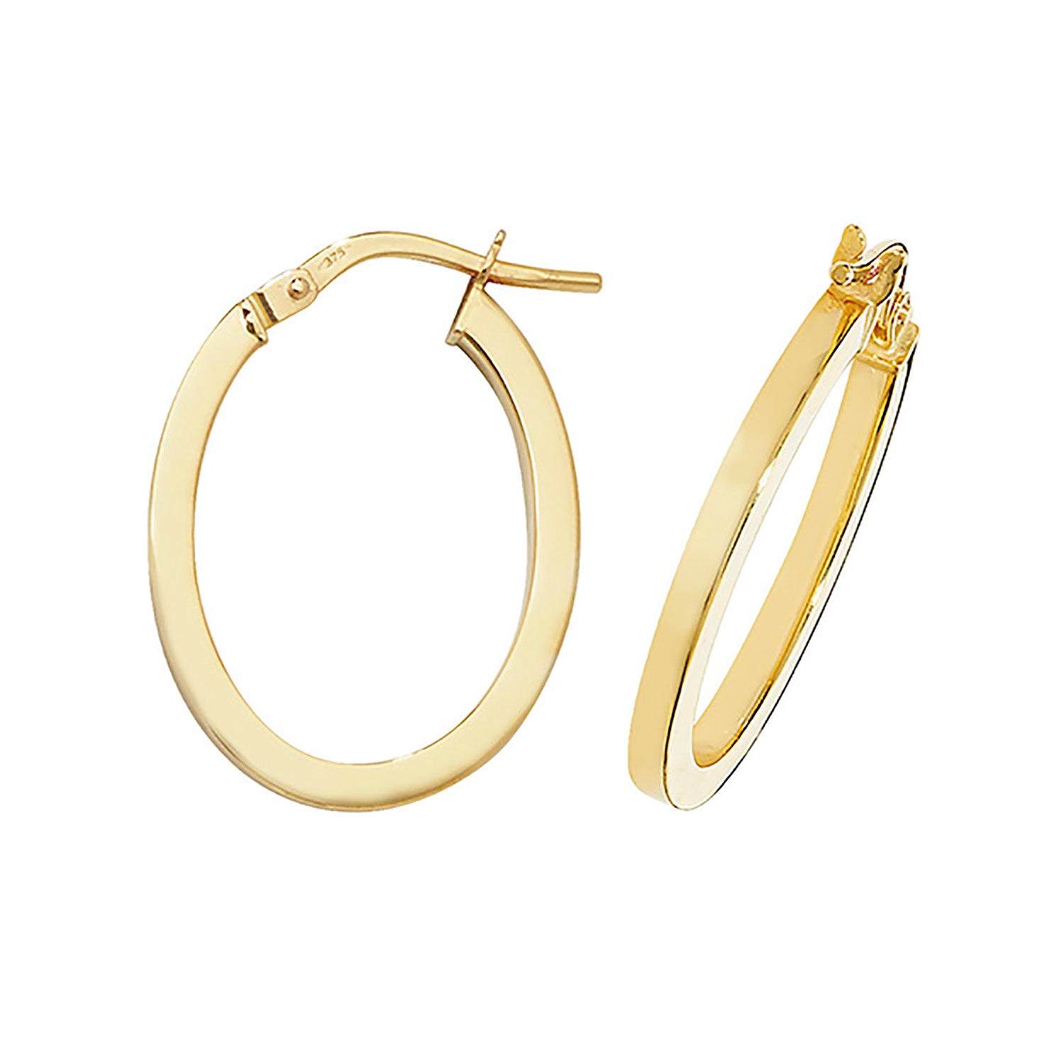9CT YEL GOLD OVL HOOP EARRINGS