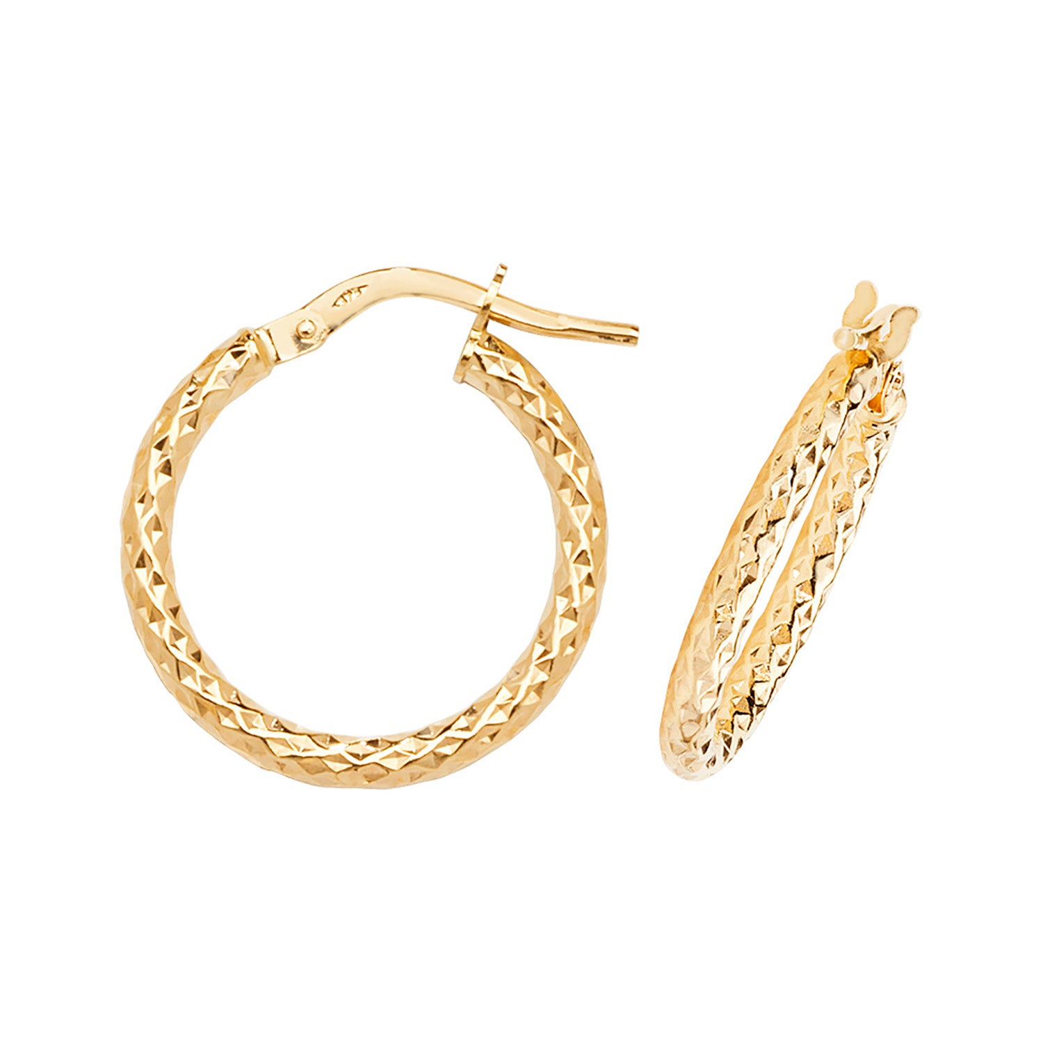 9CT YEL GOLD 15MM DC HOOP EARRINGS