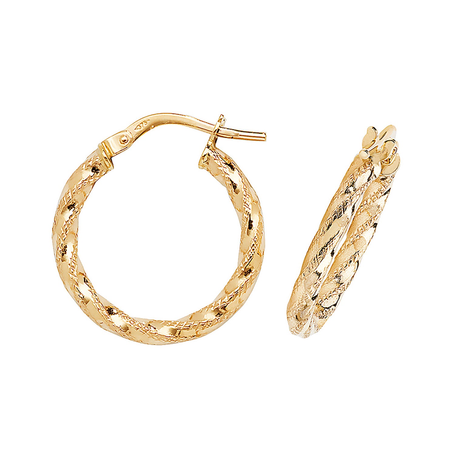 9CT YEL GOLD 15MM DC HOOP EARRINGS