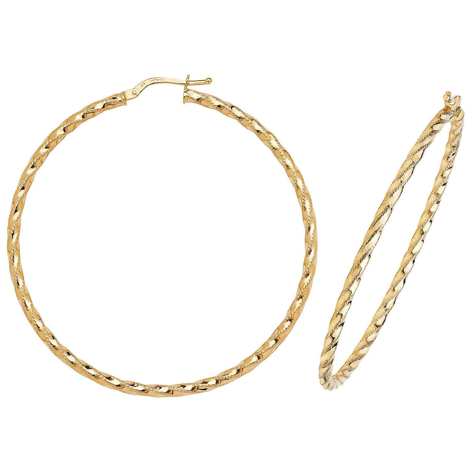 9CT YEL GOLD 50MM DC HOOP EARRINGS