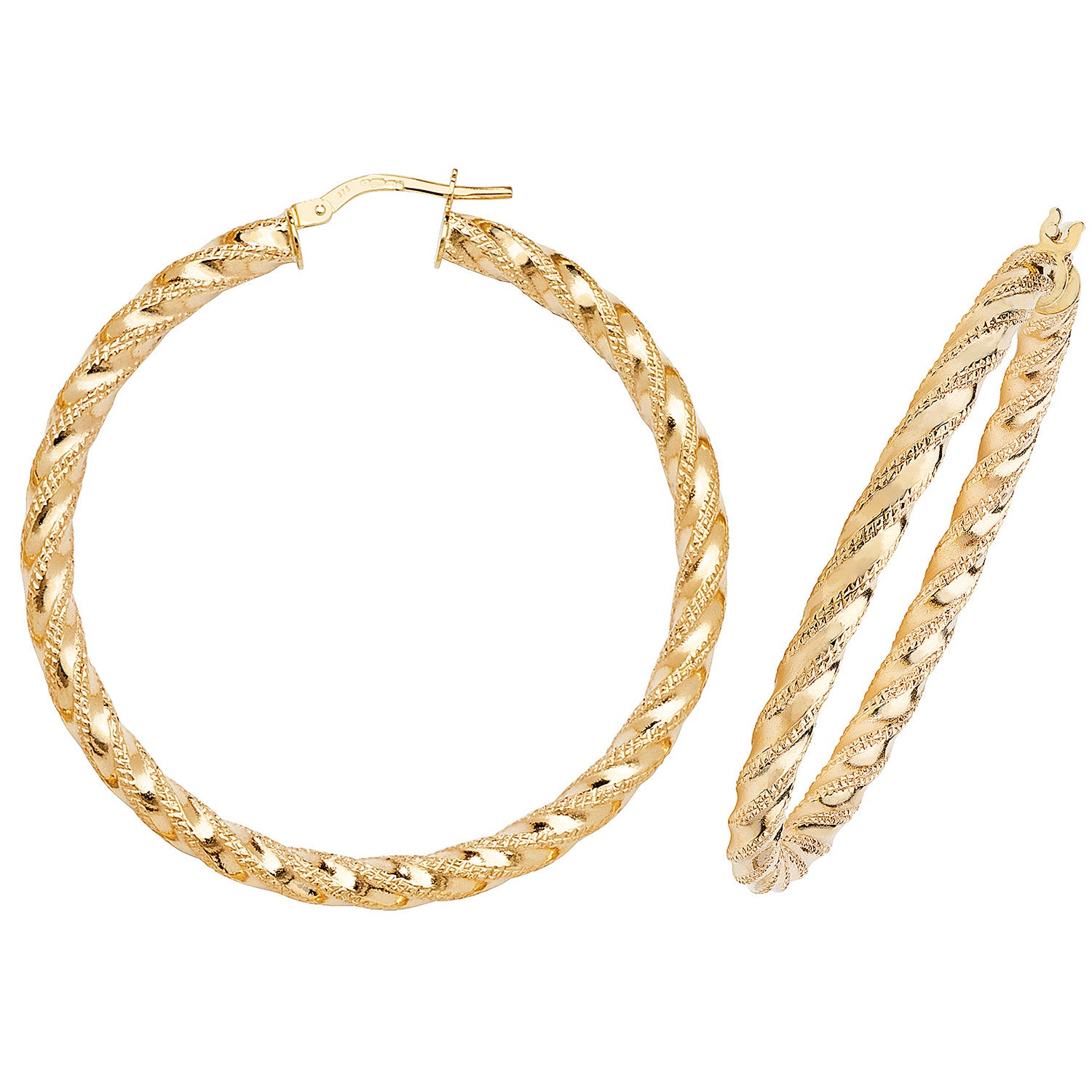 9CT YEL GOLD 40MM DC HOOP EARRINGS
