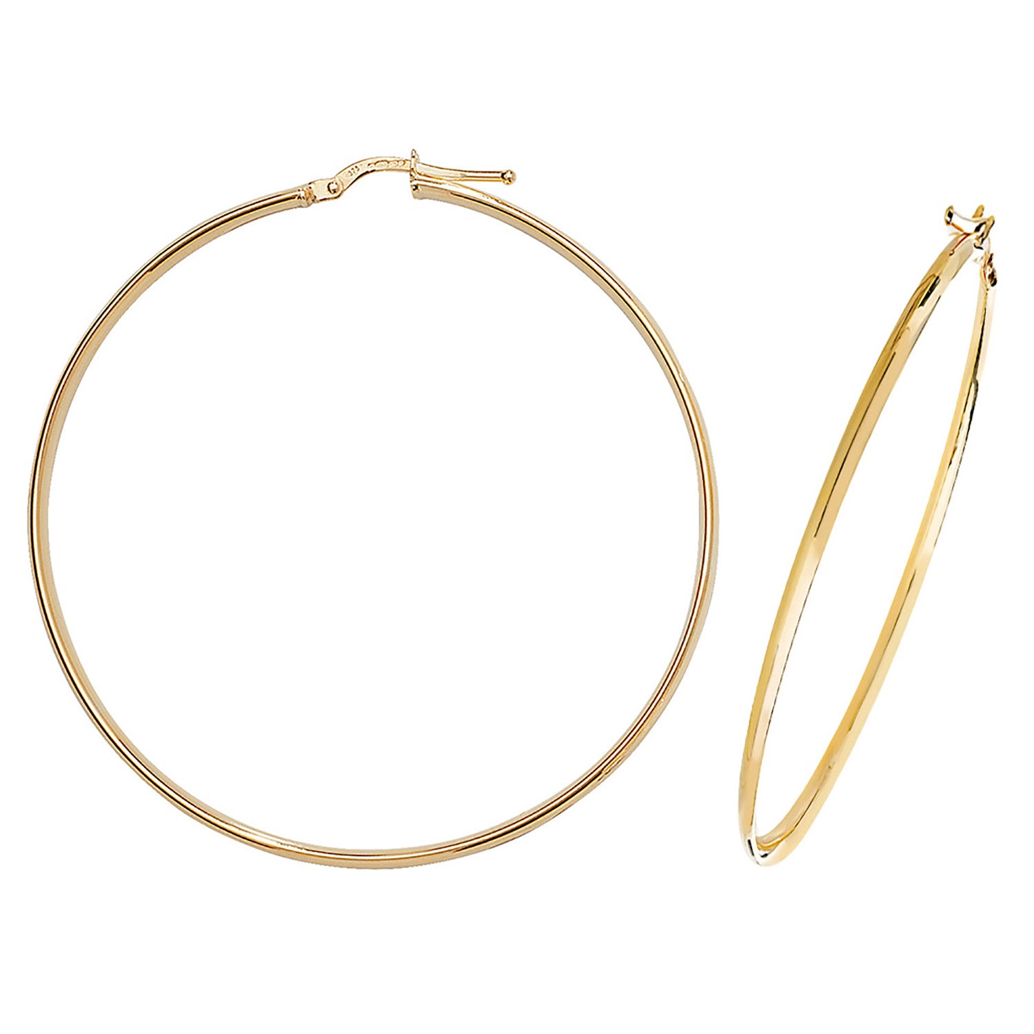 9CT YEL GOLD 50MM HOOP EARRINGS