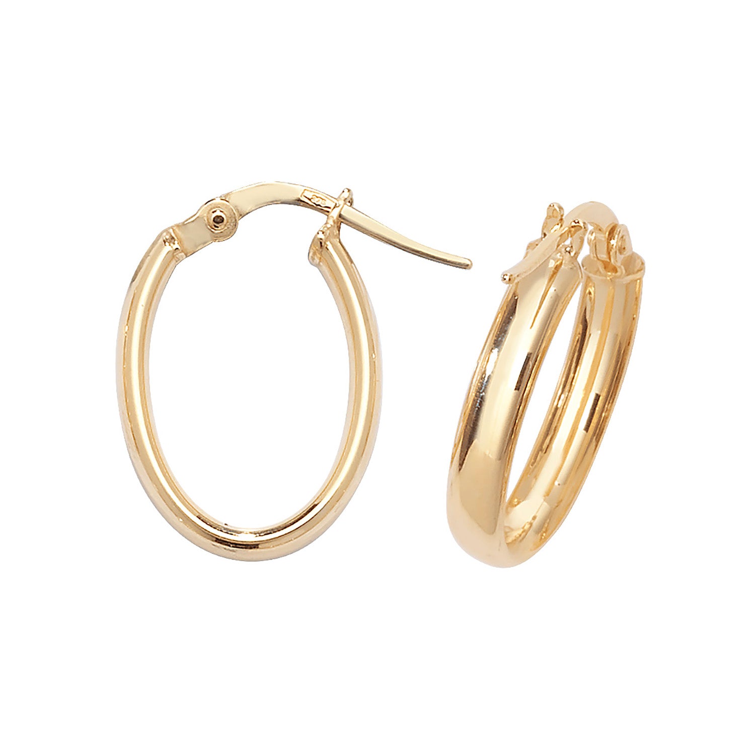 9CT YEL GOLD OVL HOOP EARRINGS