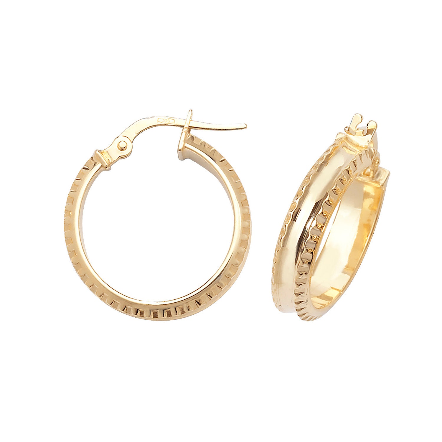 9CT YEL GOLD 15MM DC HOOP EARRINGS
