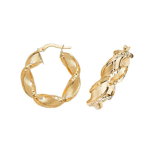 9CT YEL GOLD 15MM DC HOOP EARRINGS