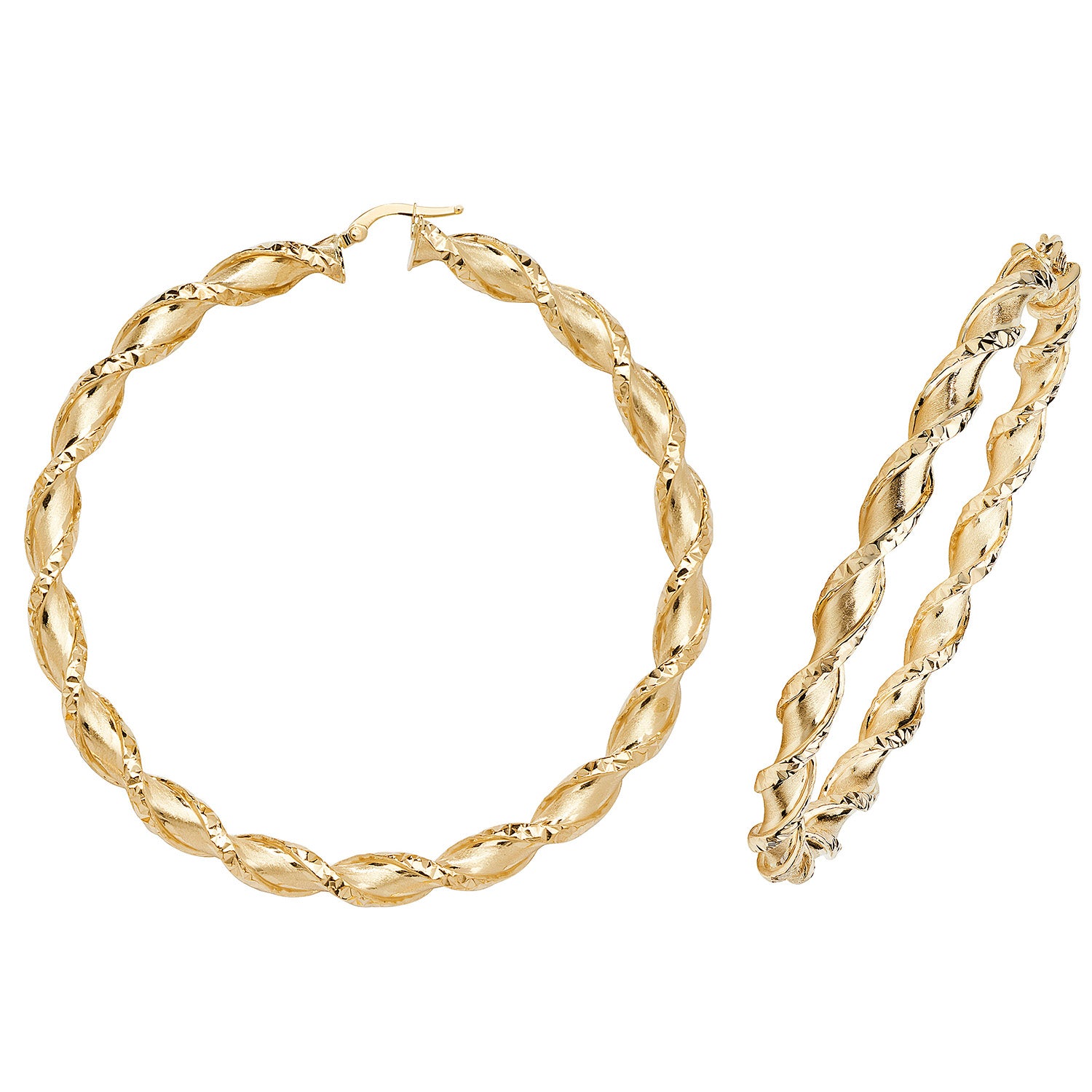 9CT YEL GOLD 60MM DC HOOP EARRINGS
