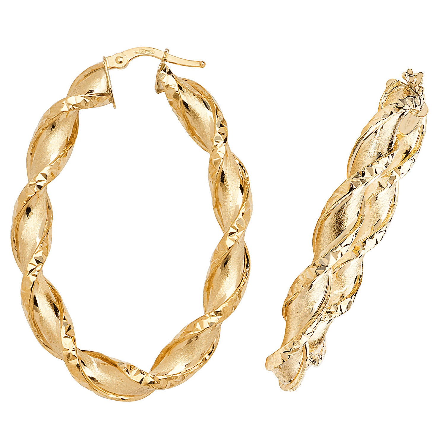 9CT YEL GOLD OVL DC HOOP EARRINGS