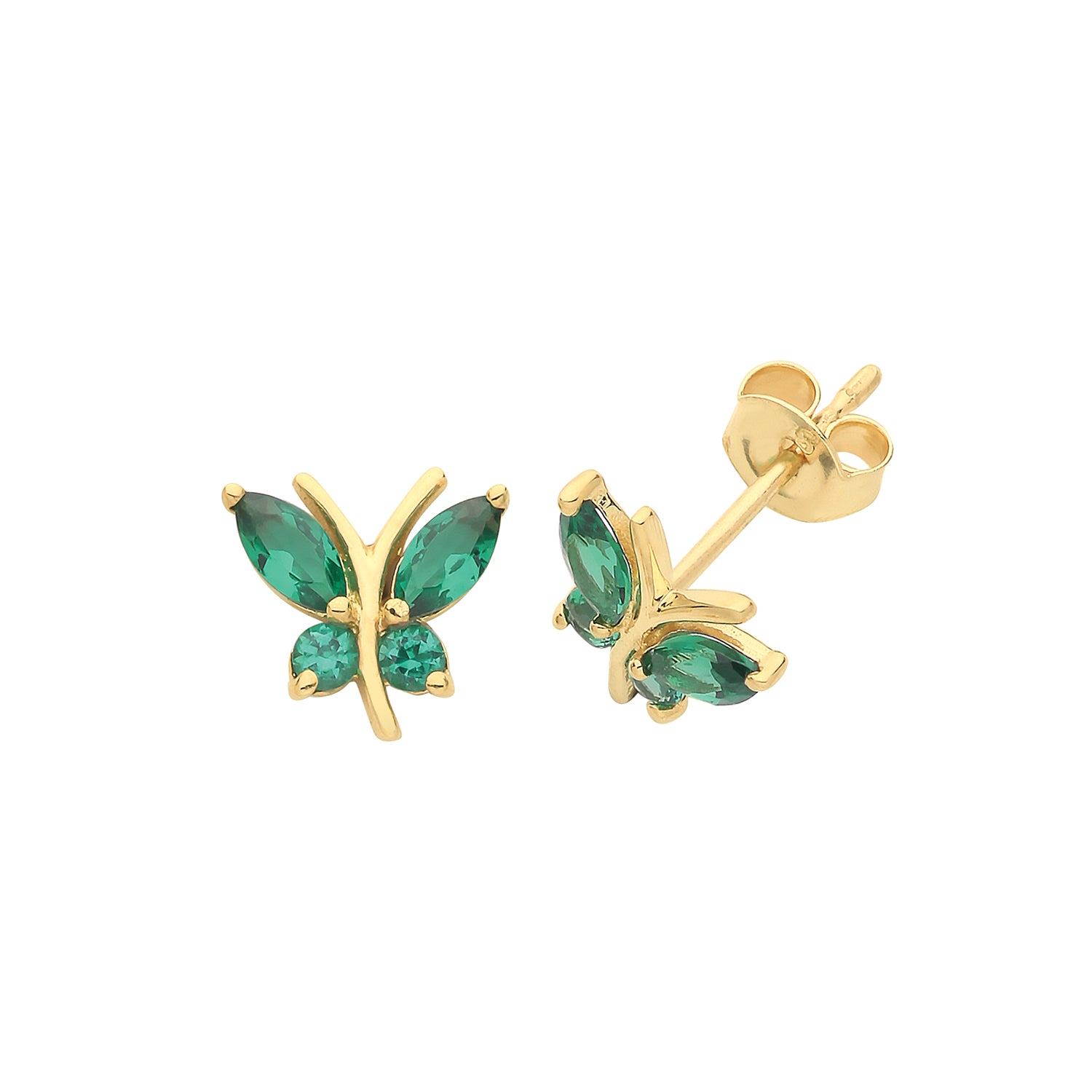 9CT YEL GOLD EM BUTTERFLY STUD EARRINGS