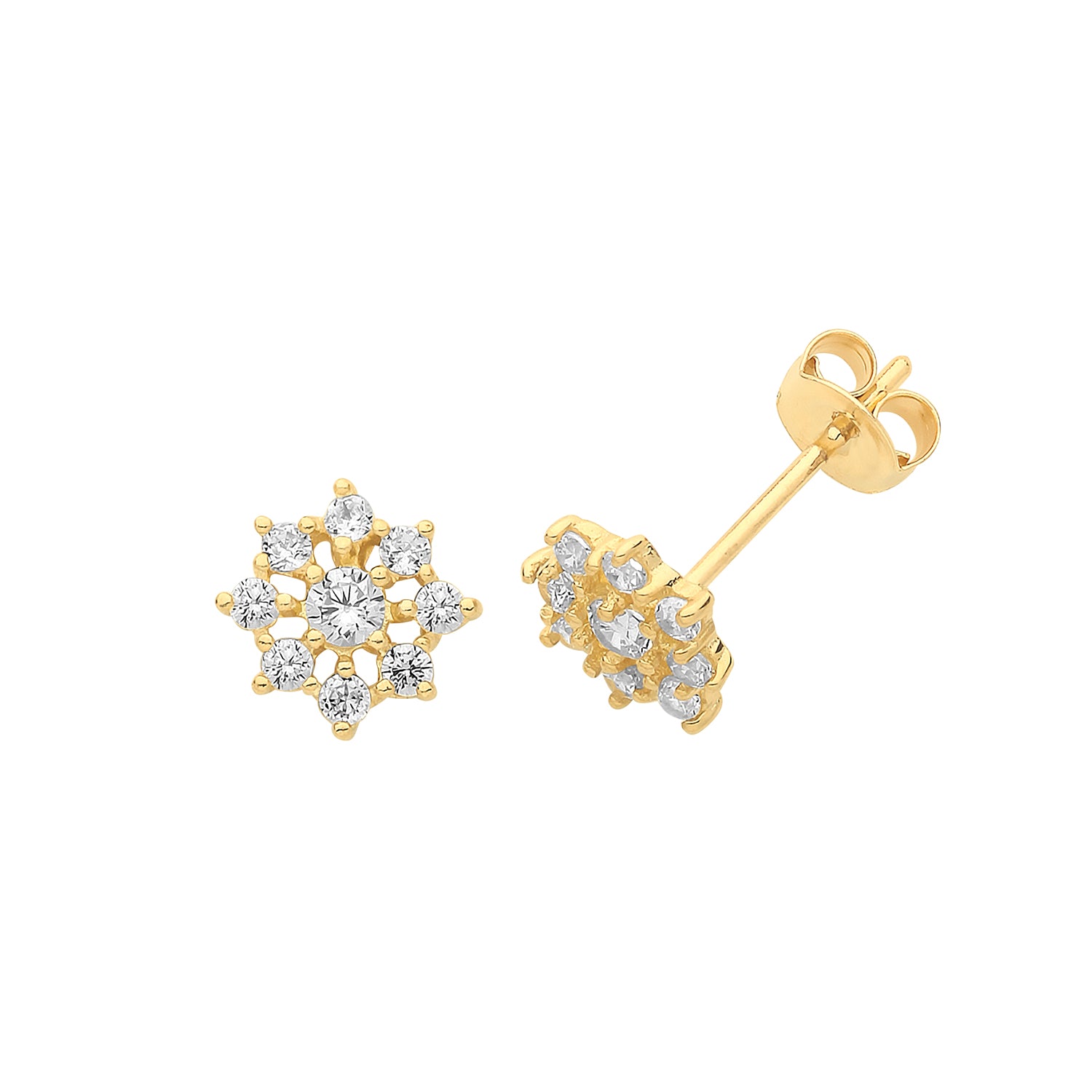 9CT YEL GOLD CZ FLOWER STUD EARRINGS