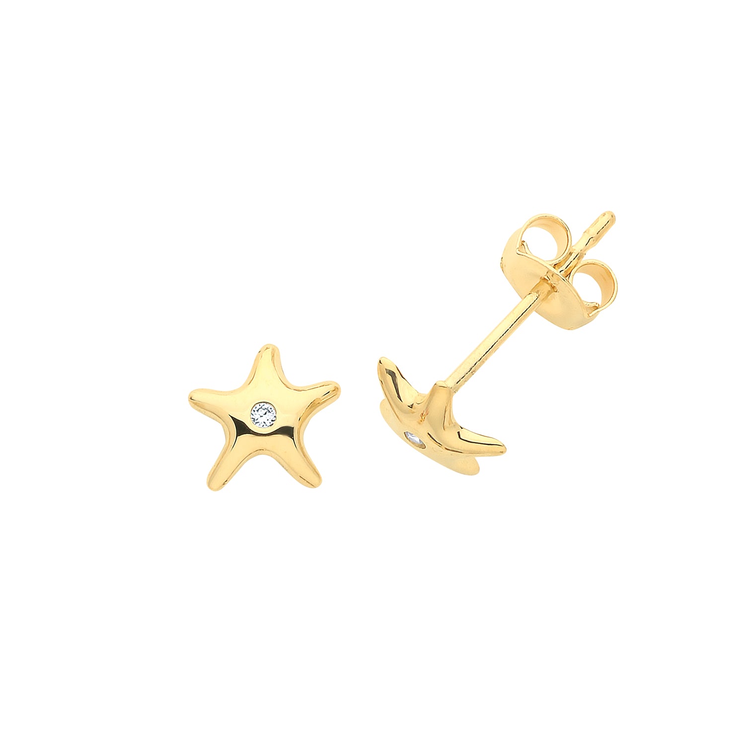 9CT YEL GOLD STARFISH WITH SINGLE CZ STUD EARRINGS