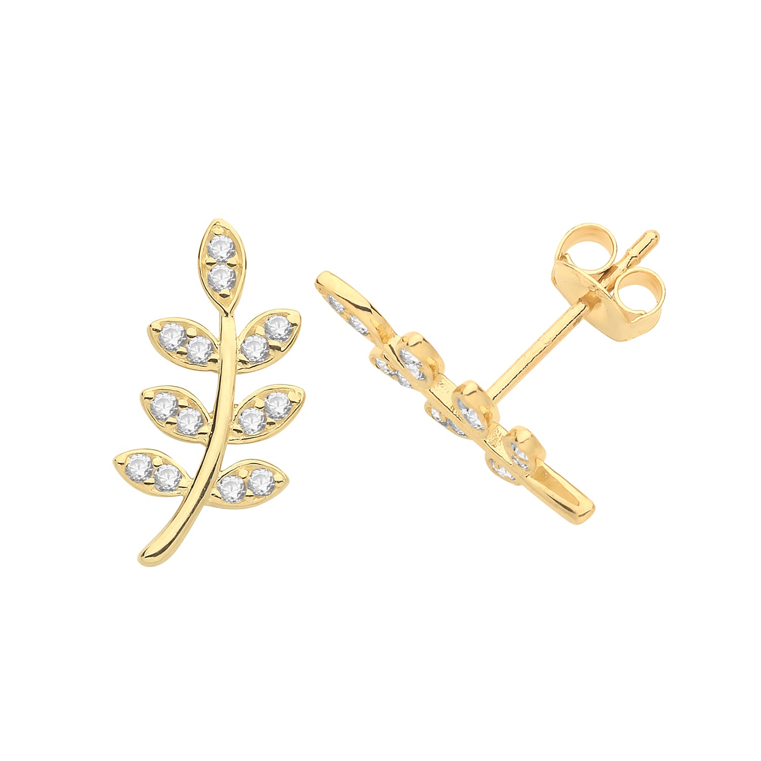 9CT YEL GOLD CZ LEAF STUD EARRINGS