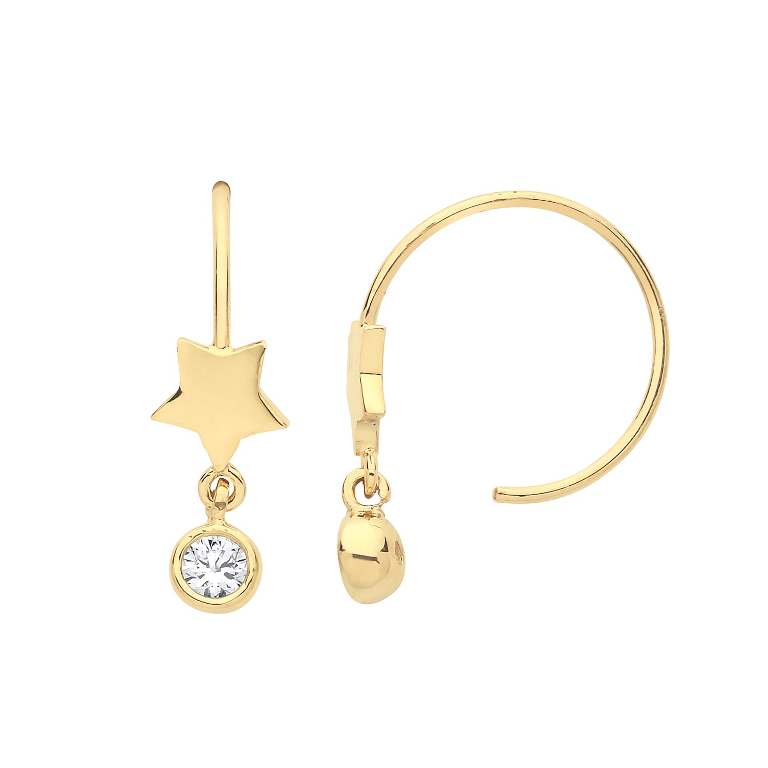 9CT YEL GOLD CZ WIND ON DROP EARRINGS