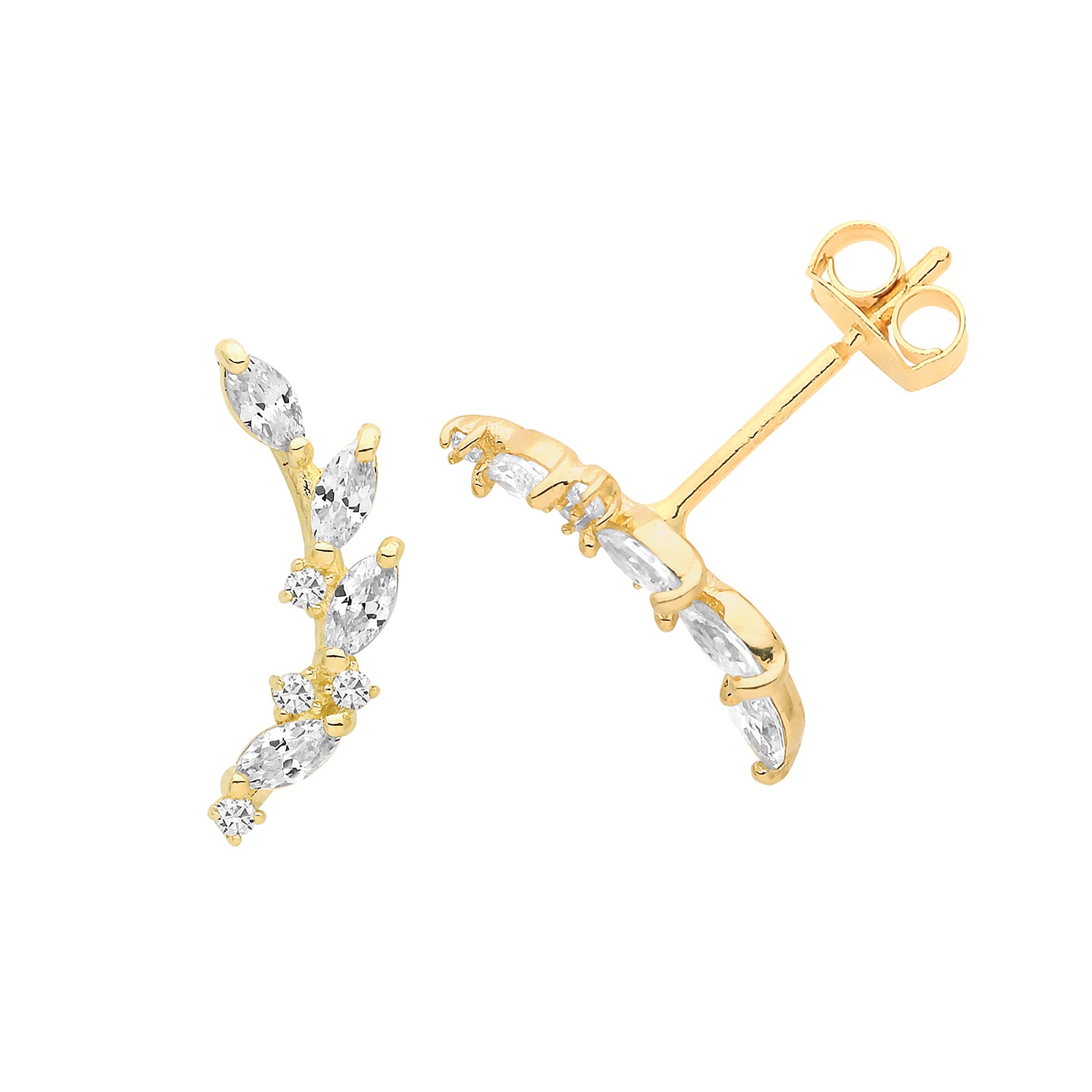 9CT YEL GOLD CZ CLIMBER STUD EARRINGS