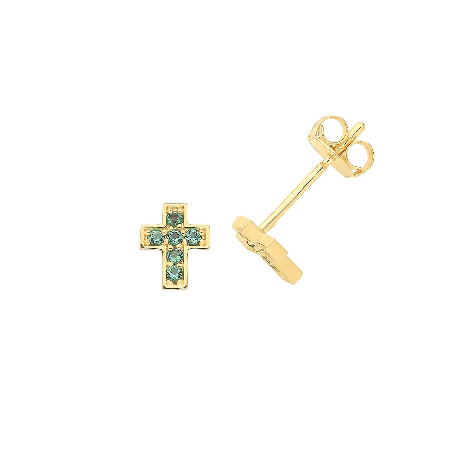 9CT YEL GOLD EM CROSS STUD EARRINGS