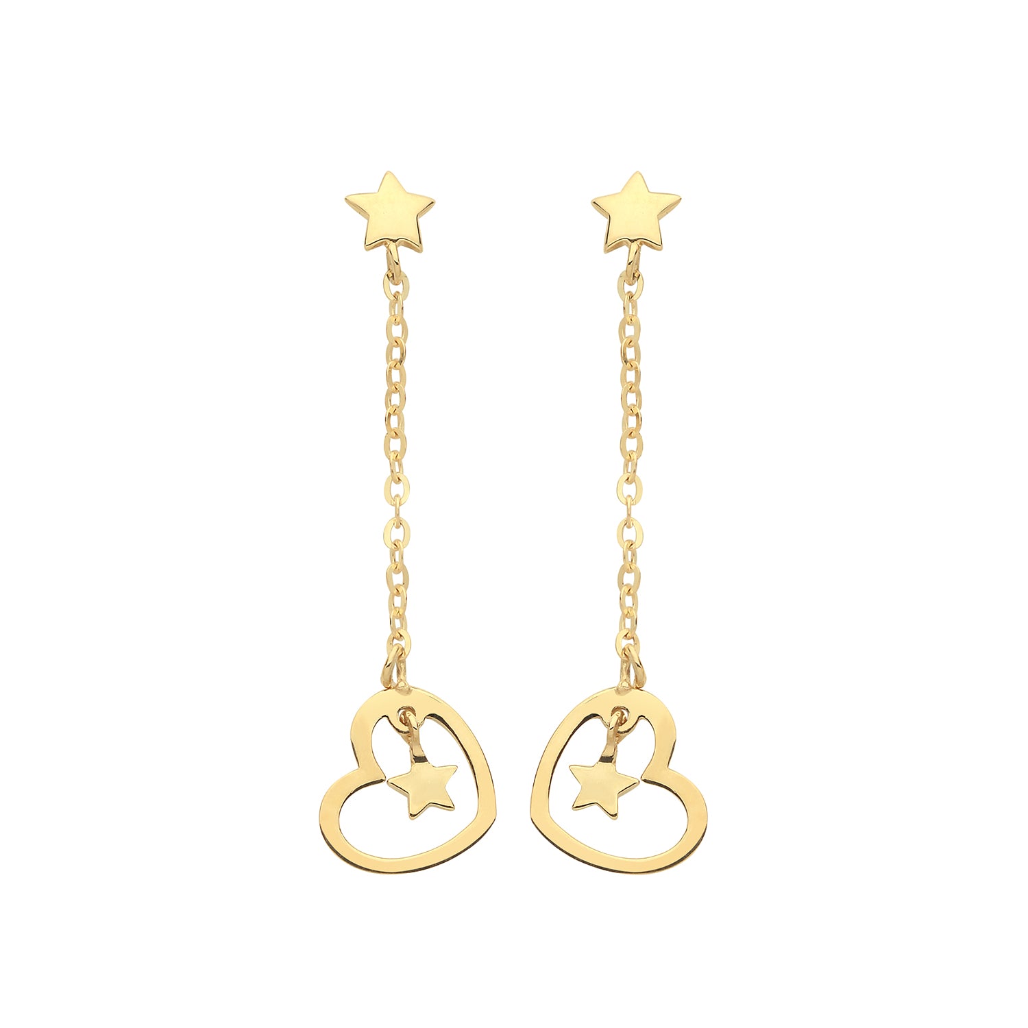 9CT YEL GOLD HEART&STAR DROP EARRINGS