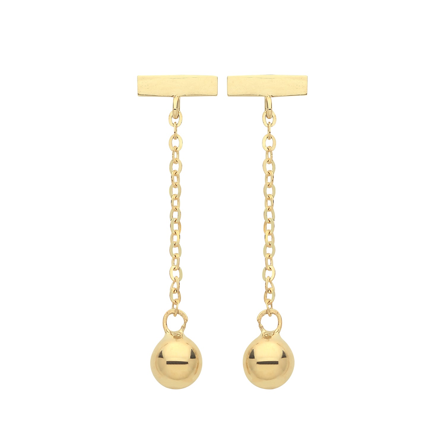 9CT YEL GOLD BAR&BEAD DROP EARRINGS
