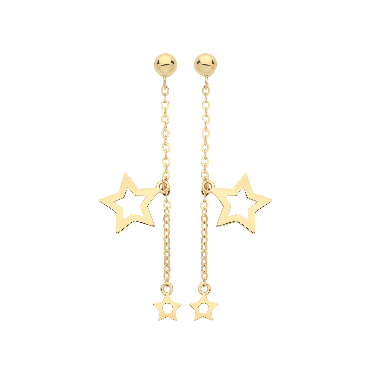 9CT YEL GOLD DOUBLE STAR DROP EARRINGS