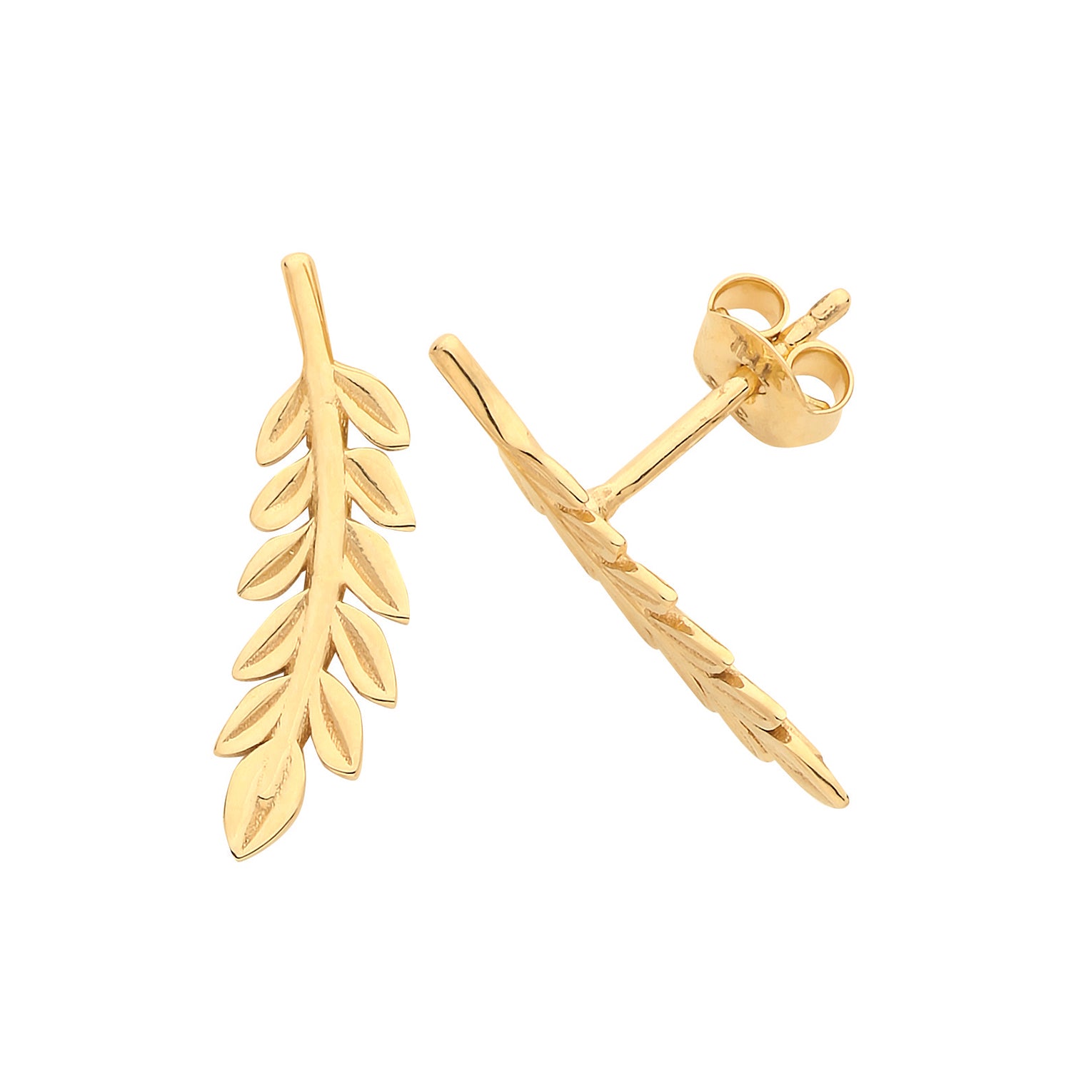 9CT GOLD LEAF CLIMBER  STUD EARRINGS