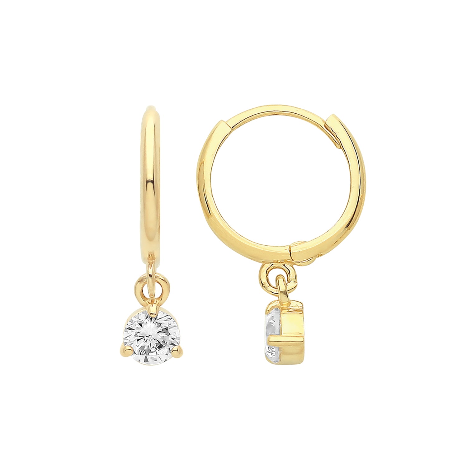 9CT YEL GOLD WHITE CZ DROP HINGED EARRINGS