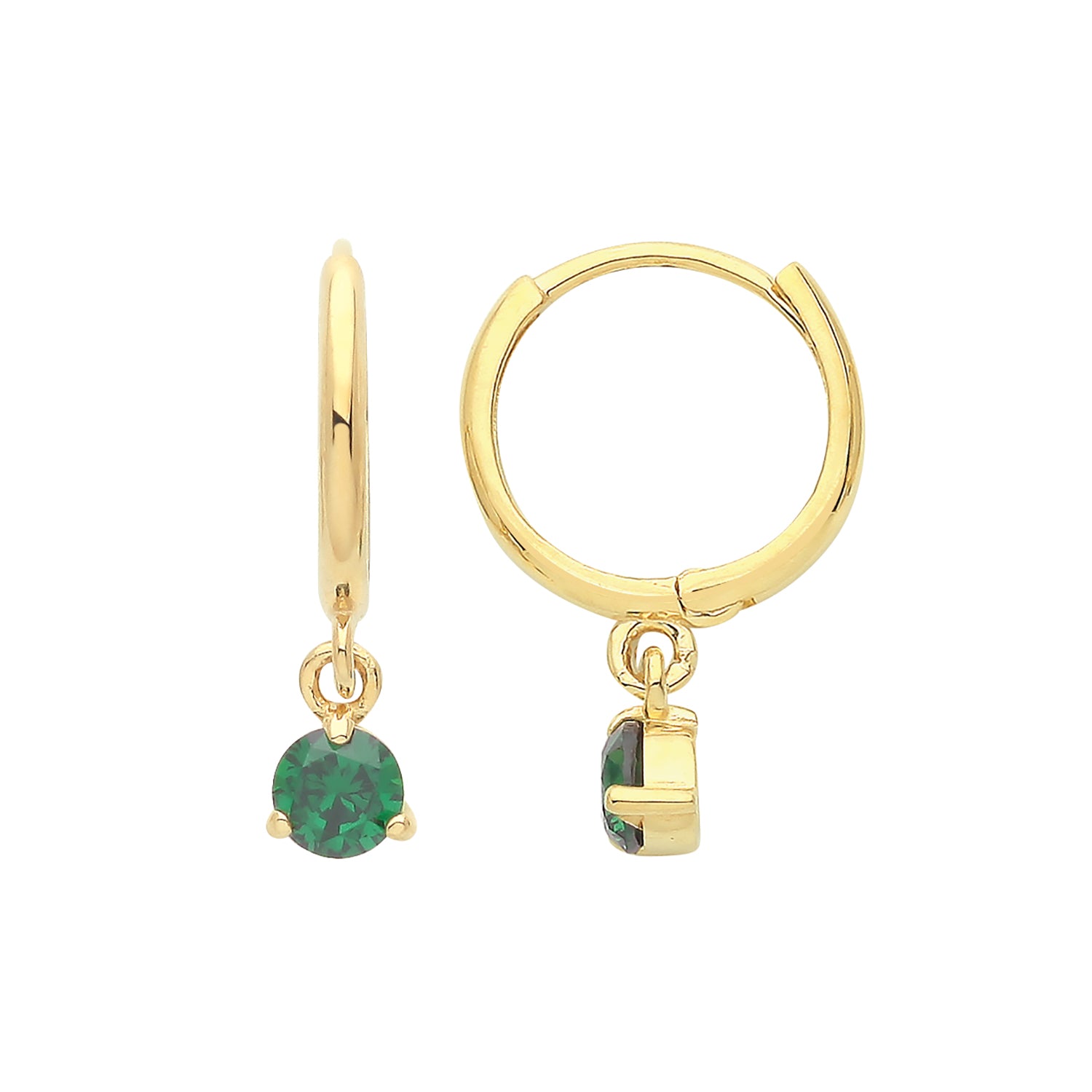 9CT YEL GOLD EMERALD GREEN CZ DROP HINGED EARRINGS