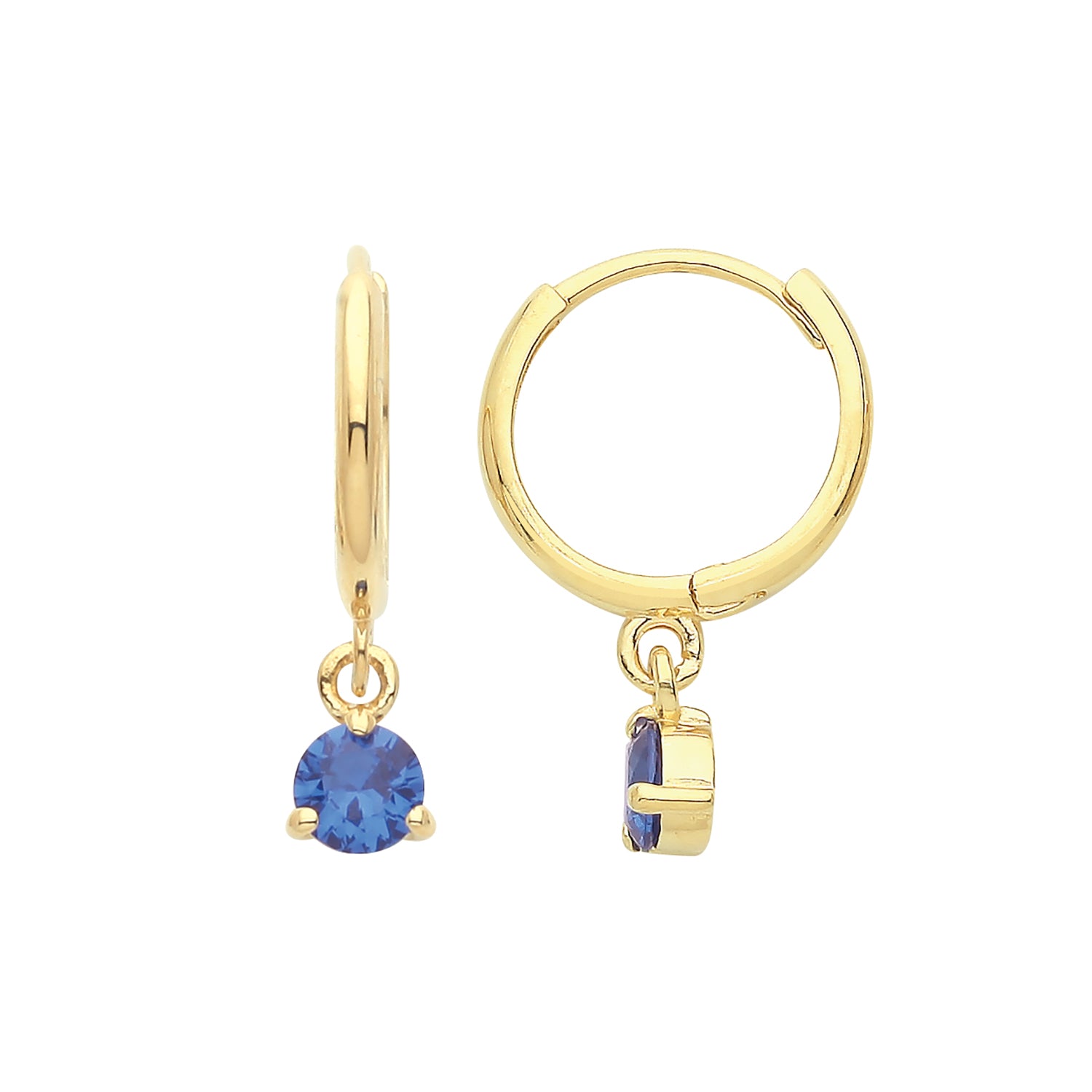9CT YEL GOLD SAPPHIRE BLUE CZ DROP HINGED EARRINGS