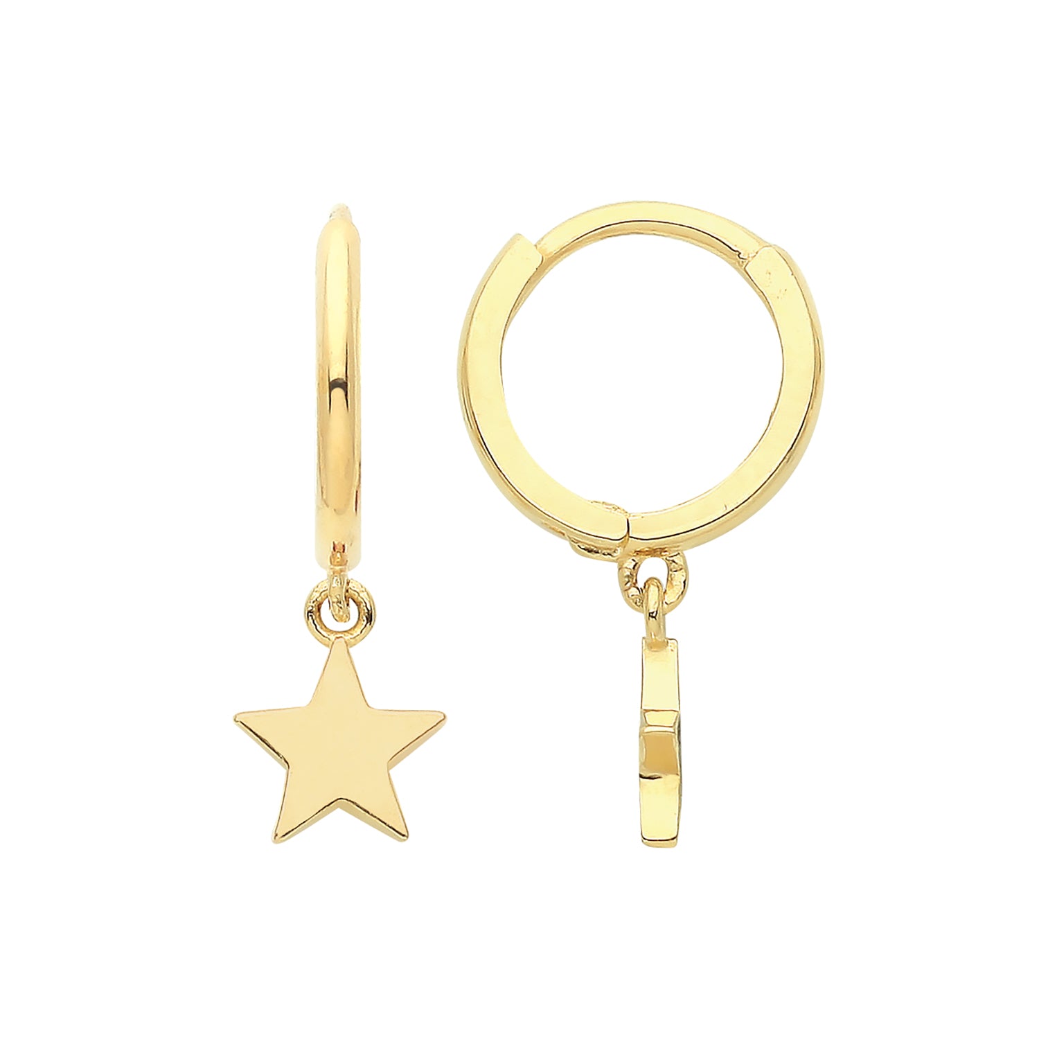 9CT YEL GOLD PLAIN STAR DROP HINGED EARRINGS