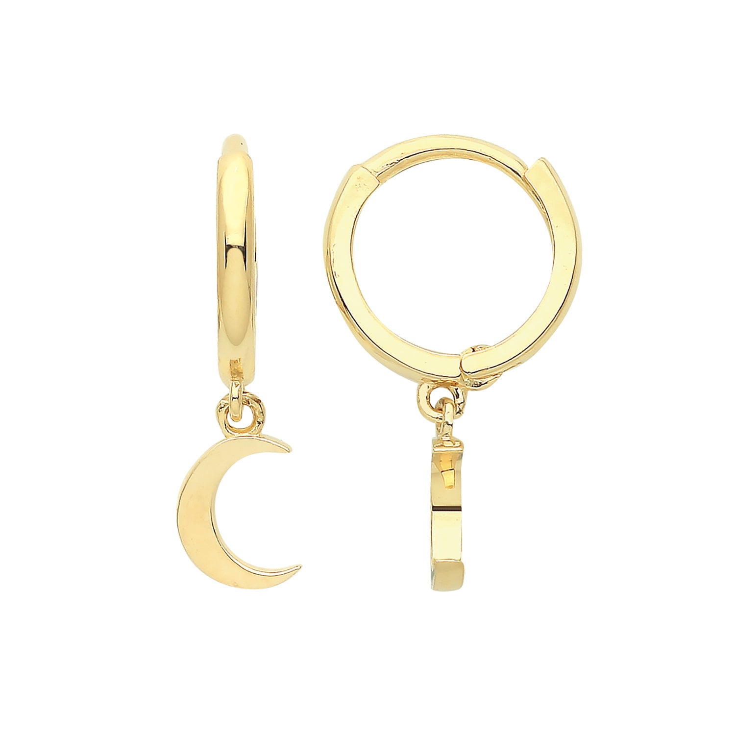 9CT YEL GOLD PLAIN MOON DROP HINGED EARRINGS