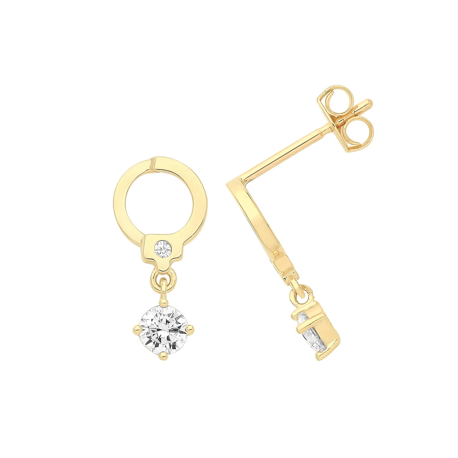 9CT YELLOW GOLD HANDCUFF STUD WITH HANGING CZ