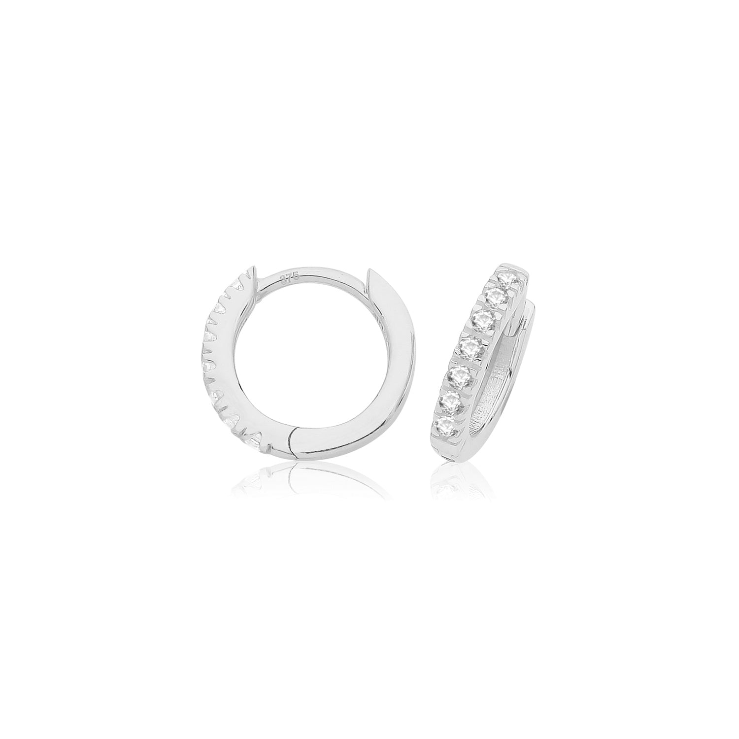 9CT WHITE GOLD CZ CLICKER HOOPS