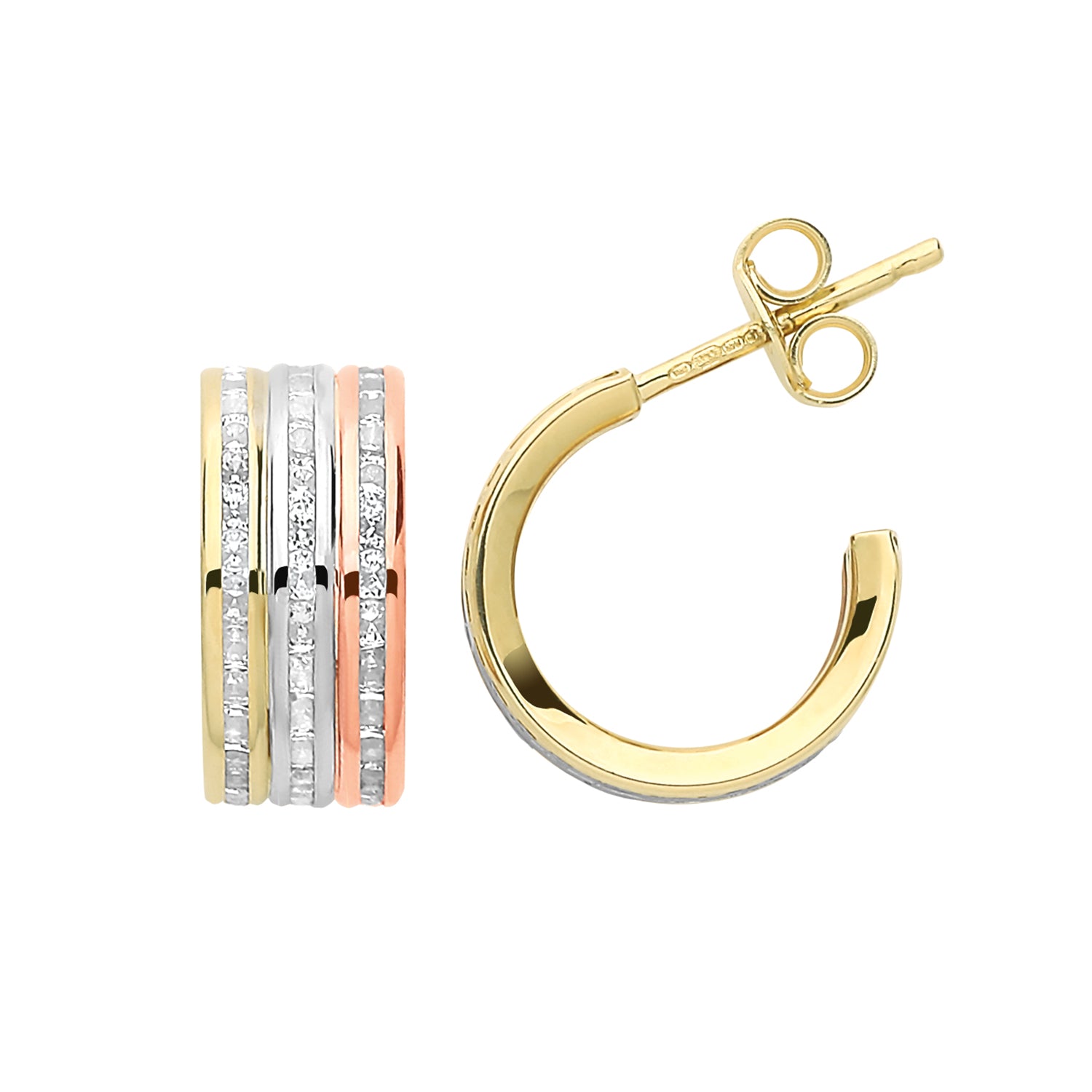 9CT TRICOLOUR GOLD CZ STUD EARRINGS