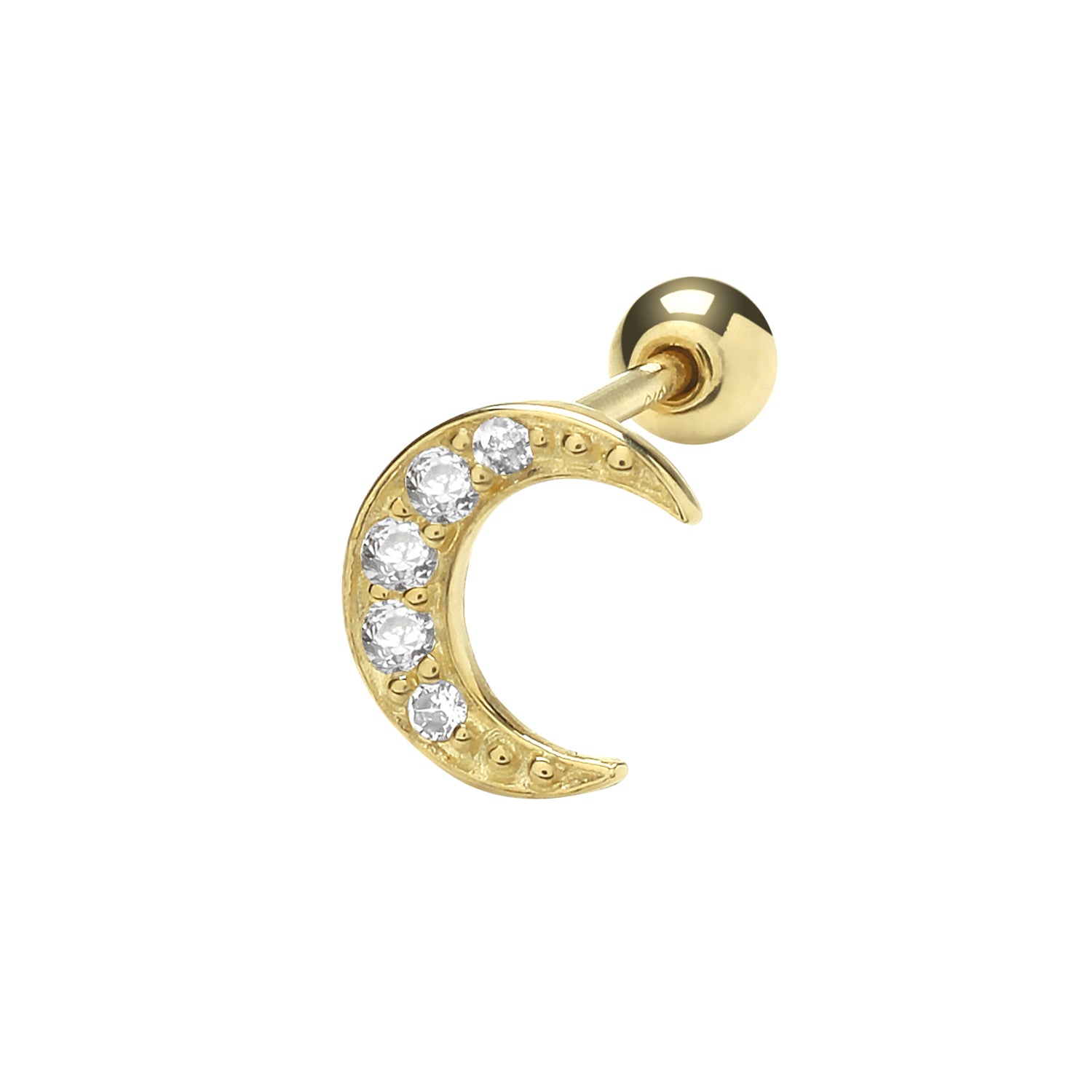 9CT YEL GOLD CZ MOON CARTILAGE 6MM POST STUD