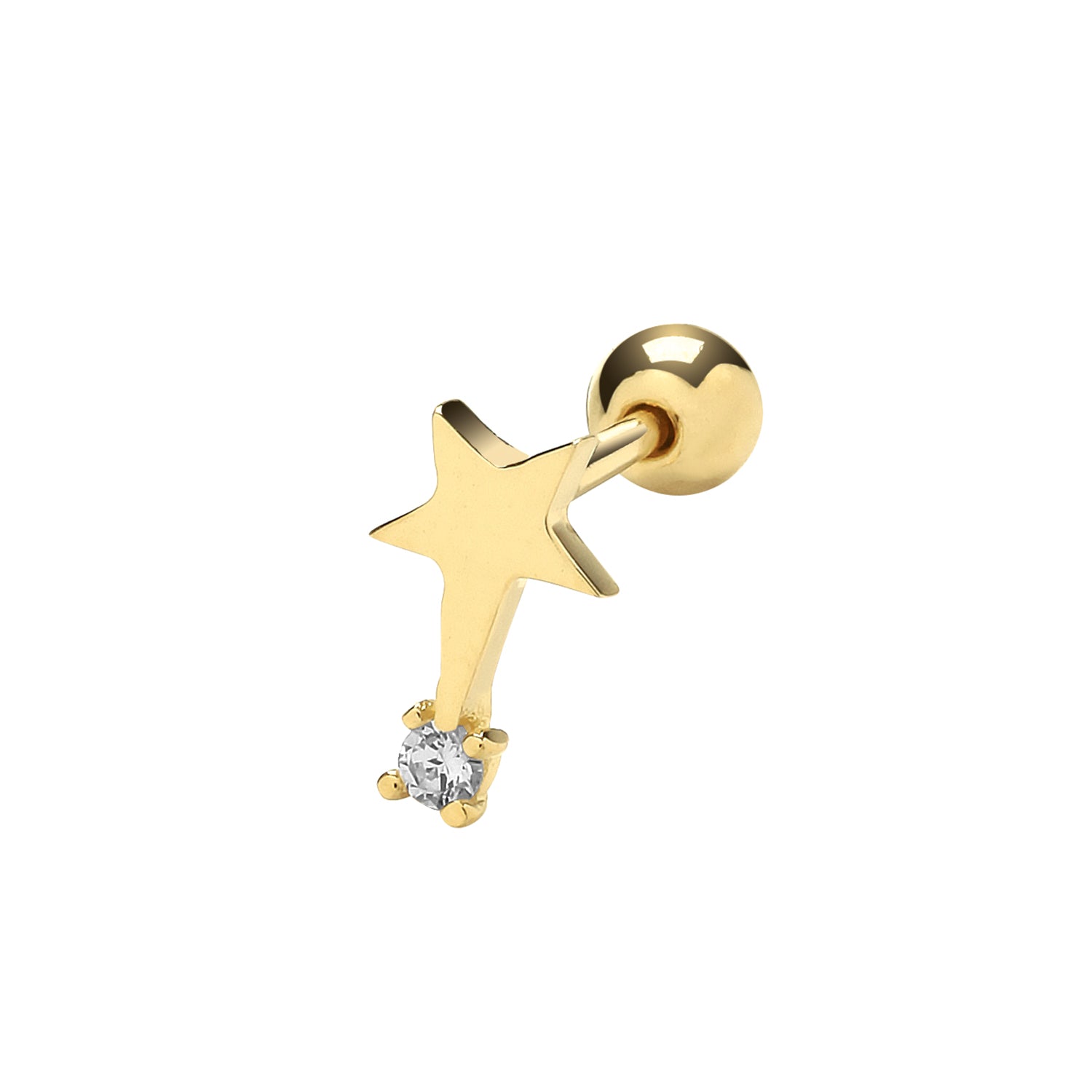 9CT YEL GOLD CZ SHOOTING STAR CARTILAGE 6MM POST STUD