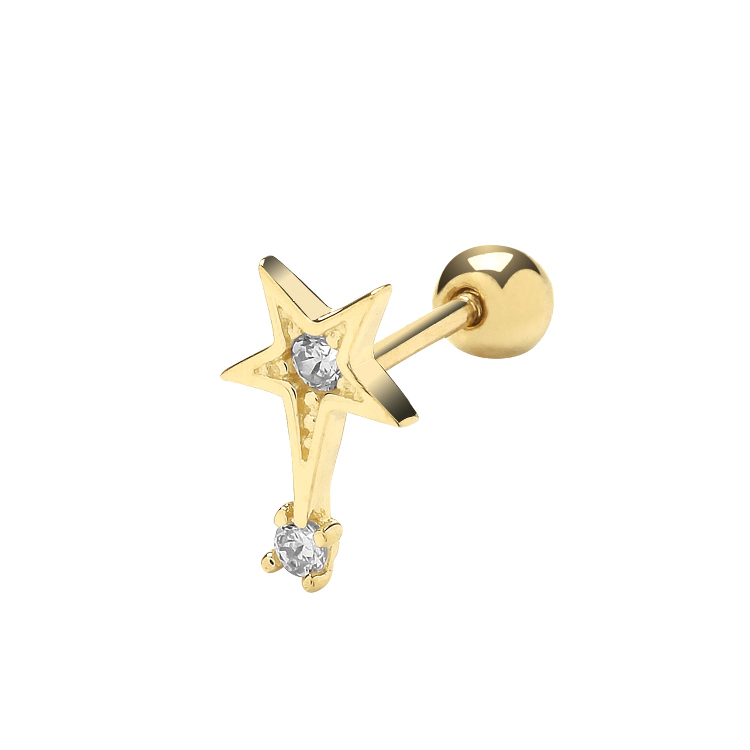 9CT YEL GOLD CZ SHOOTING STAR CARTILAGE 6MM POST STUD