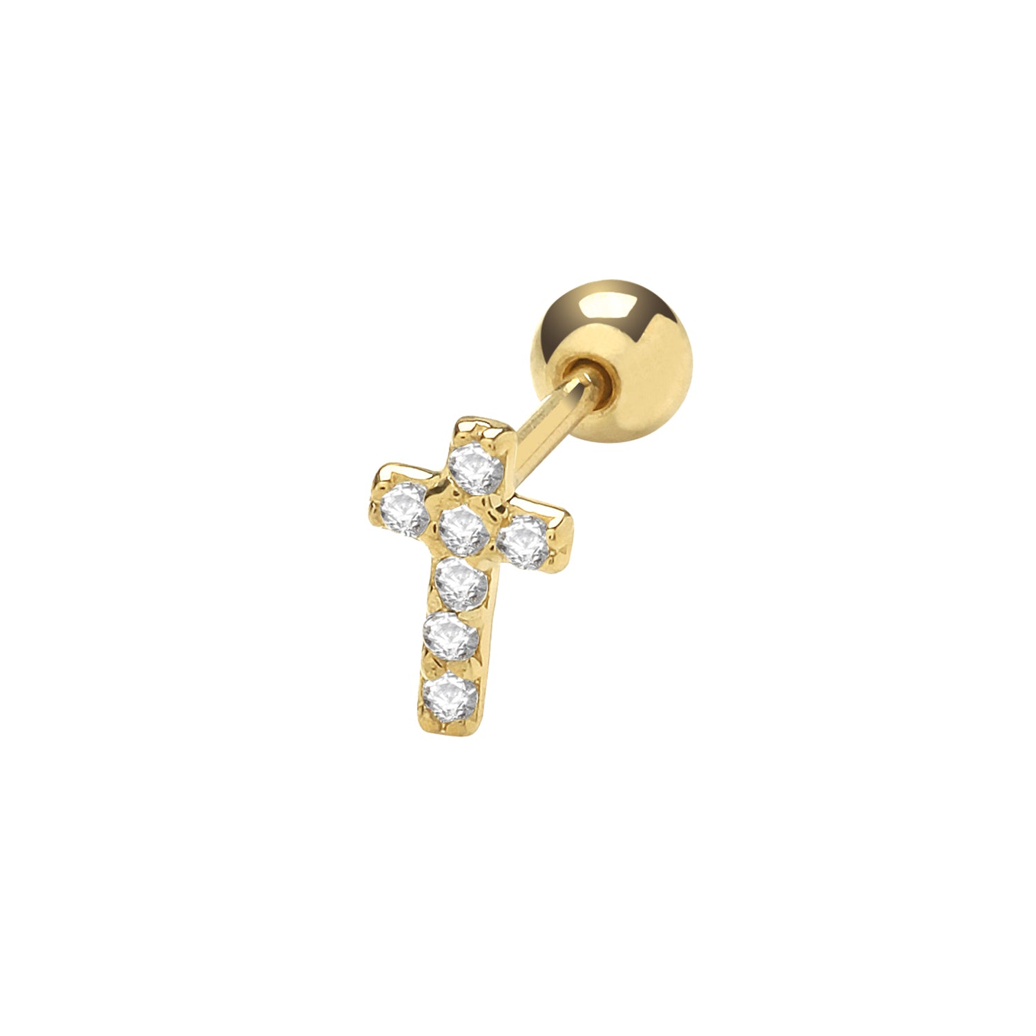 9CT YEL GOLD CZ CROSS CARTILAGE 6MM POST STUD