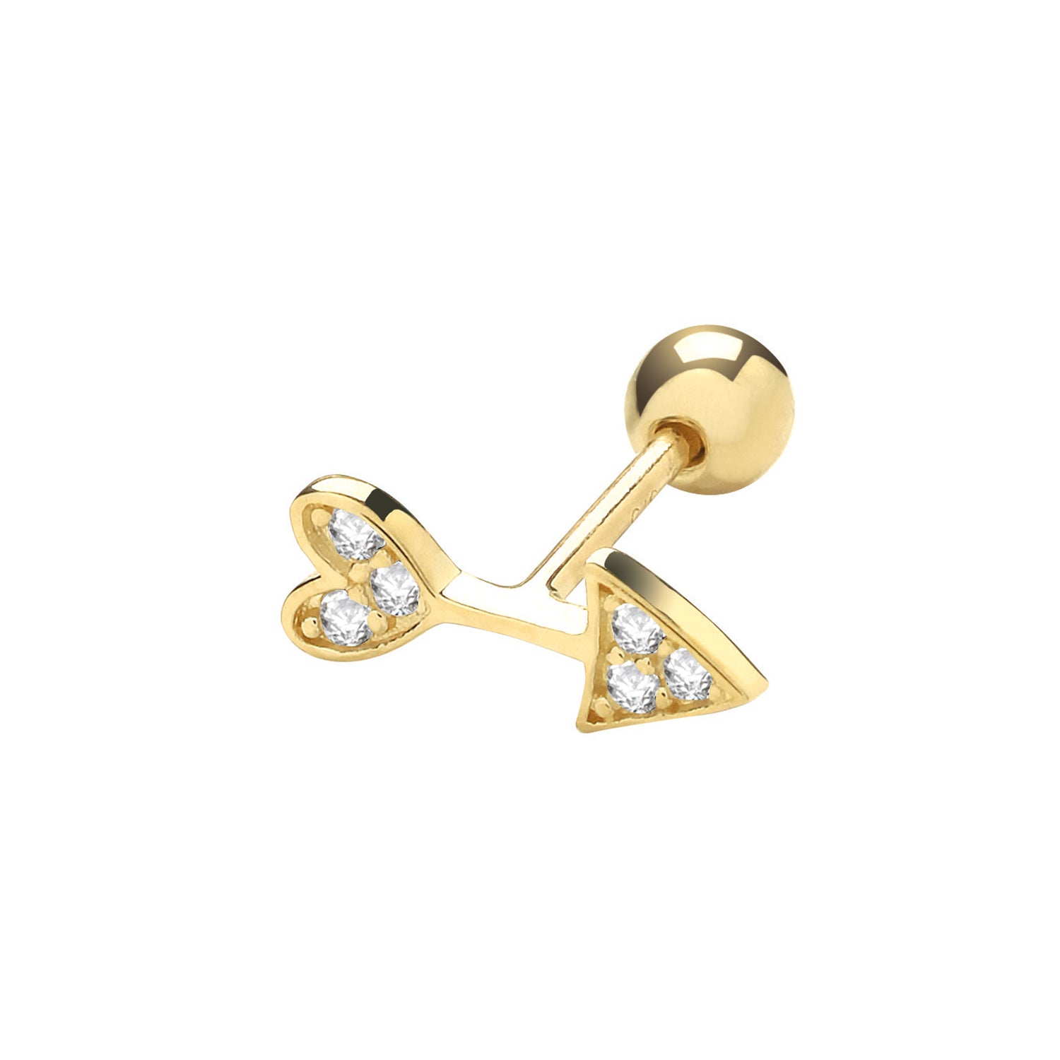 9CT YEL GOLD CZ ARROW CARTILAGE 6MM POST STUD