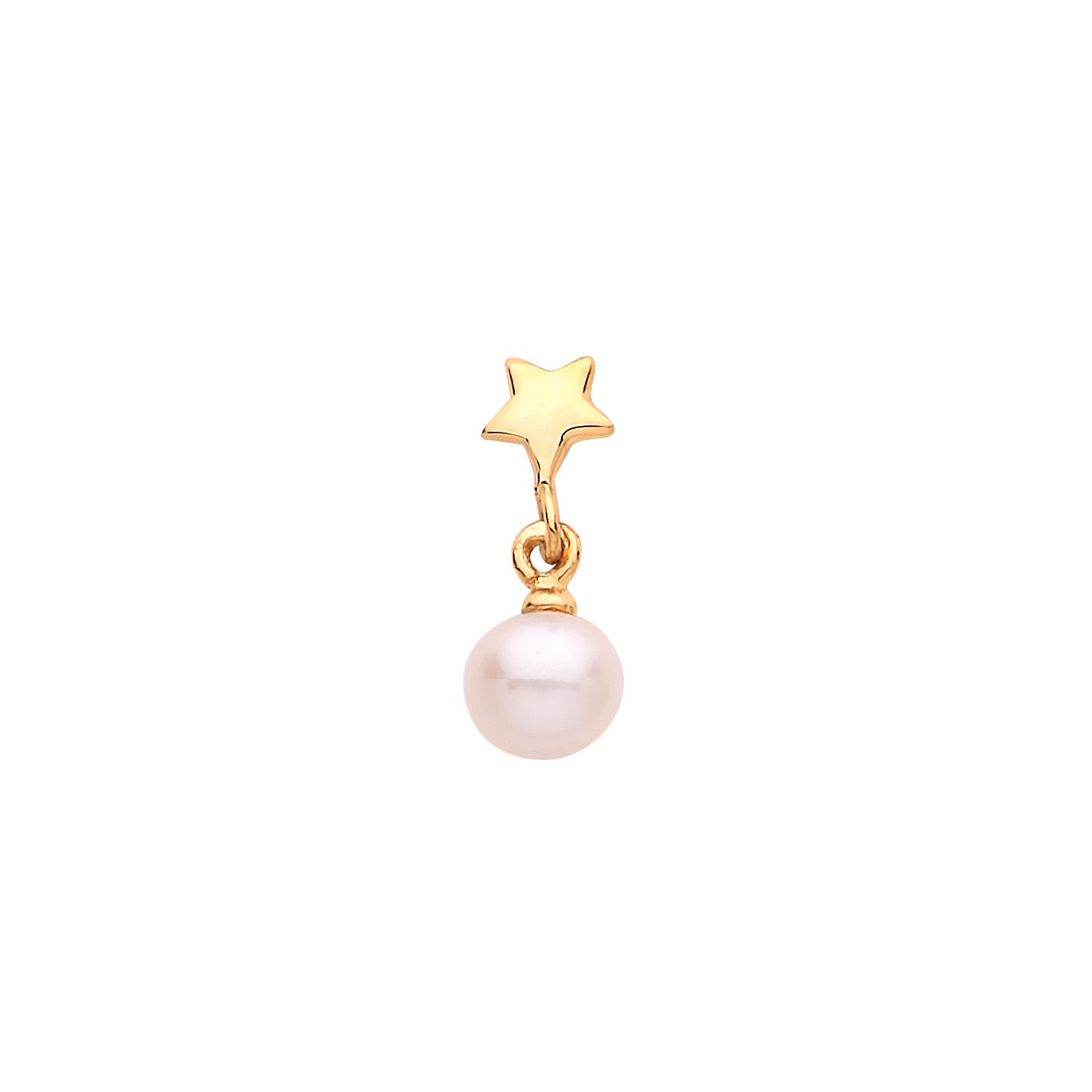 9CT YEL GOLD STAR CARTILAGE 6MM POST STUD WITH DANGLE PEARL