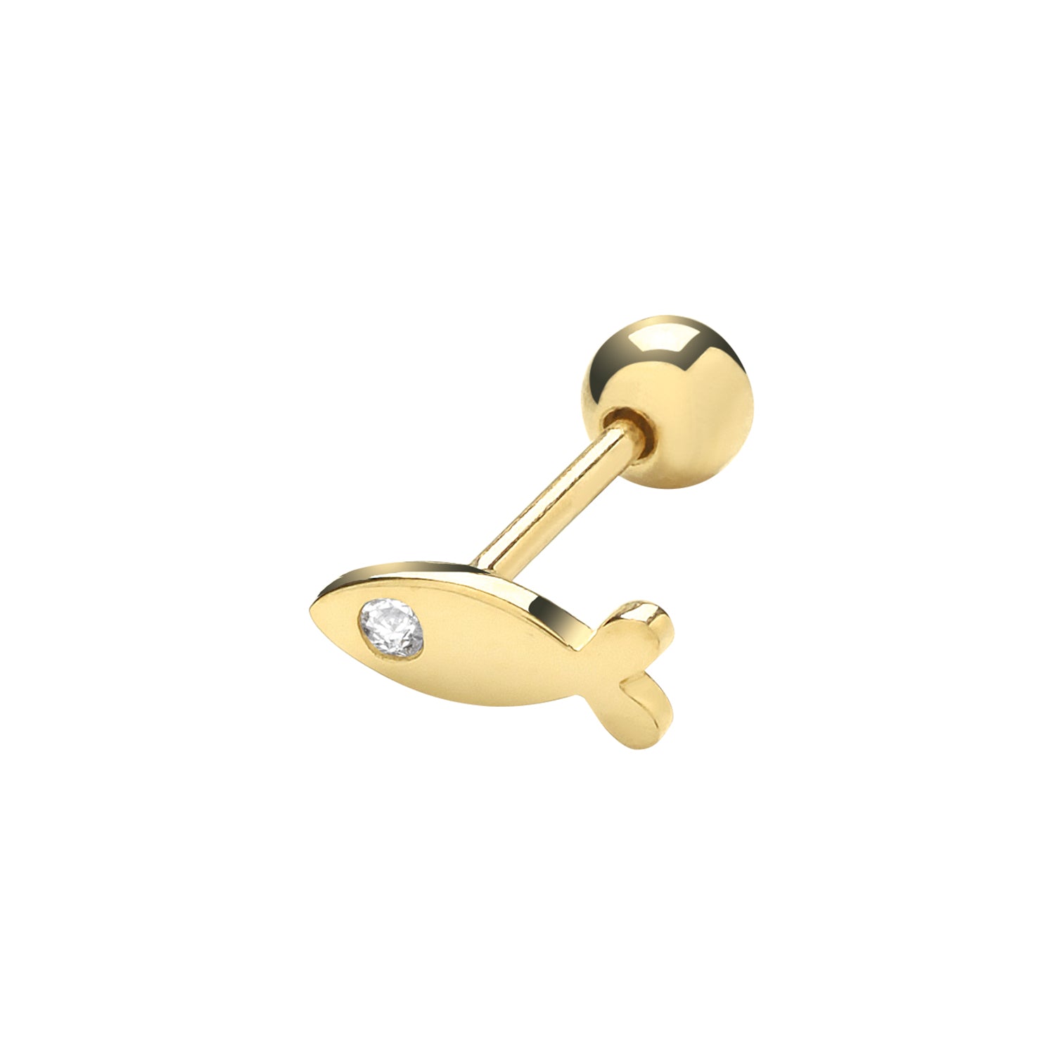 9CT YEL GOLD CZ FISH CARTILAGE 6MM POST STUD