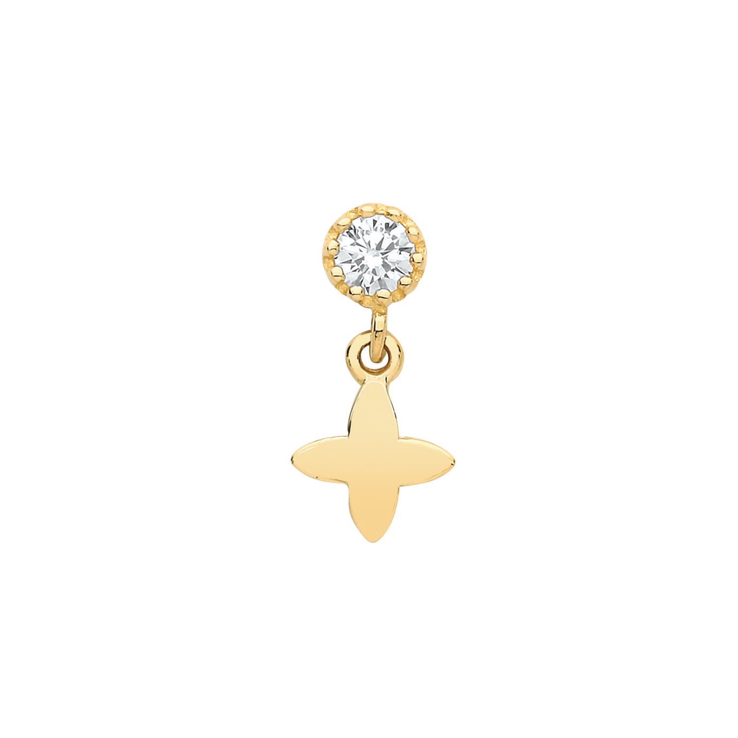 9CT YEL GOLD CZ CARTILAGE 6MM POST STUD WITH DANGLE STAR
