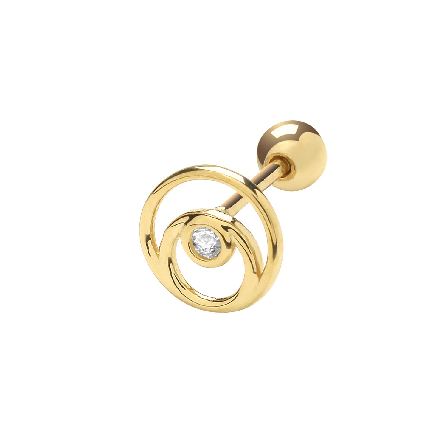 9CT YEL GOLD CZ CONCENTRIC CIRCLE CARTILAGE 6MM POST STUD