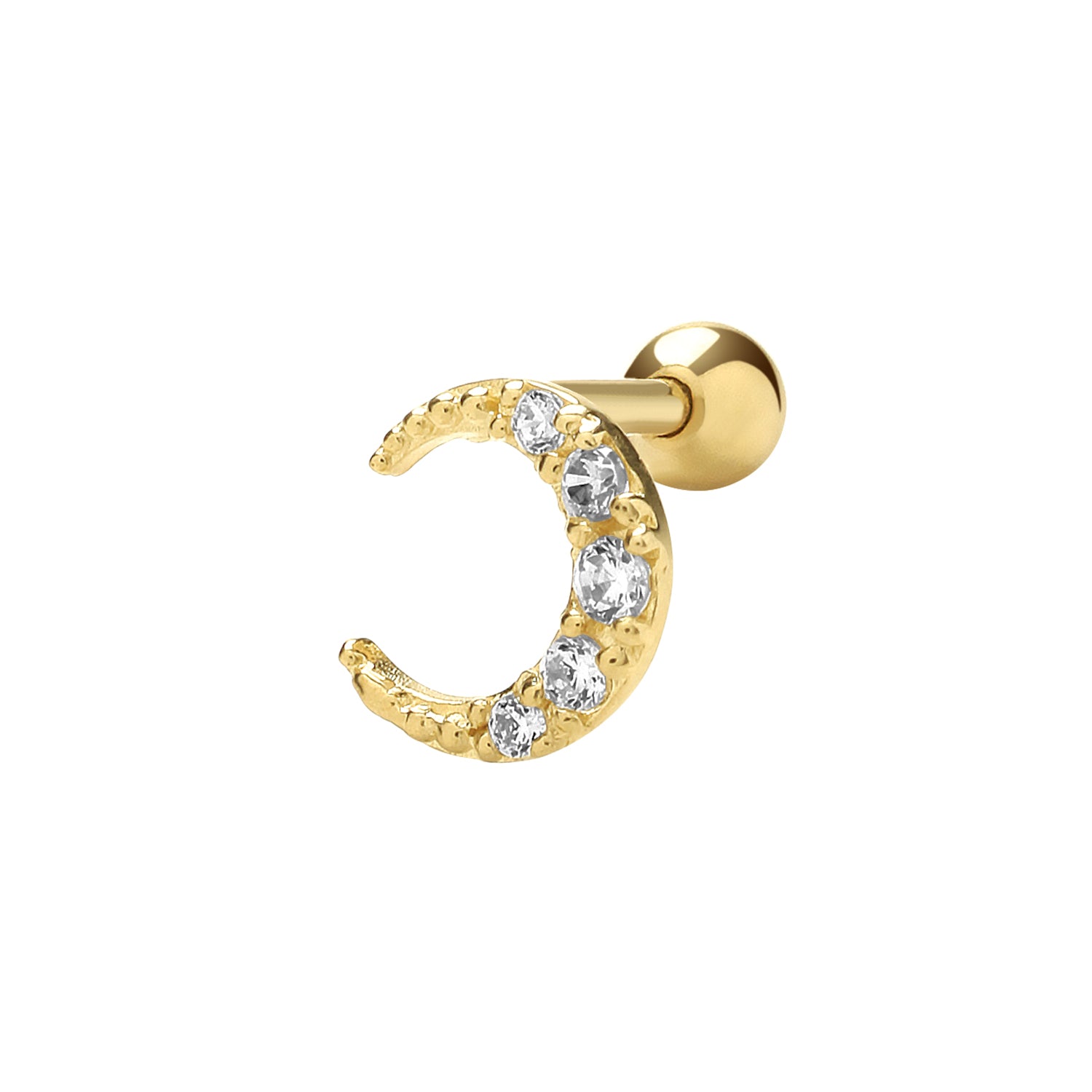 9CT YEL GOLD CZ MOON CARTILAGE 6MM POST STUD