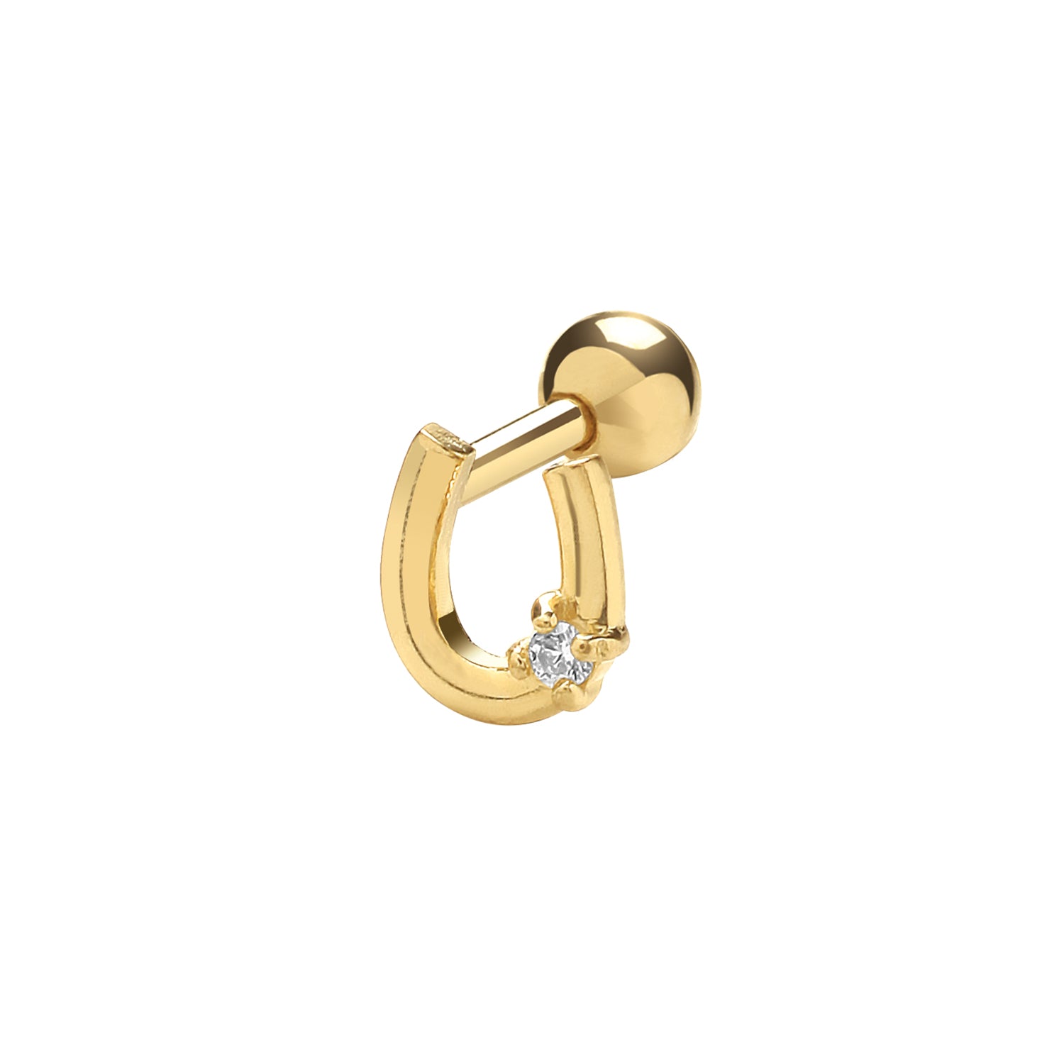 9CT YEL GOLD CZ HORSESHOE CARTILAGE 6MM POST STUD