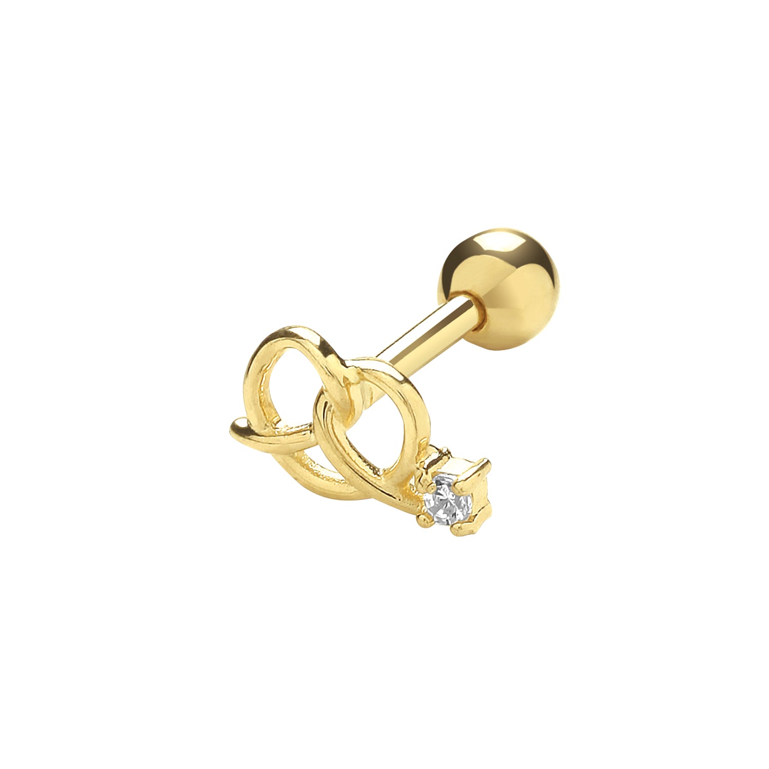 9CT YEL GOLD LOVE&ROMANCE CARTILAGE 6MM POST STUD