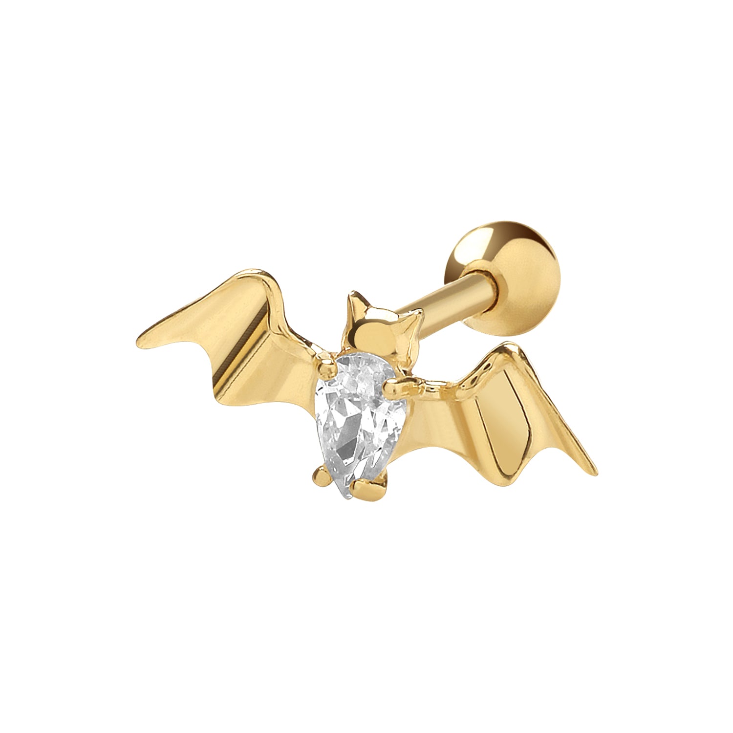 9CT YEL GOLD CZ BAT CARTILAGE 6MM POST STUD