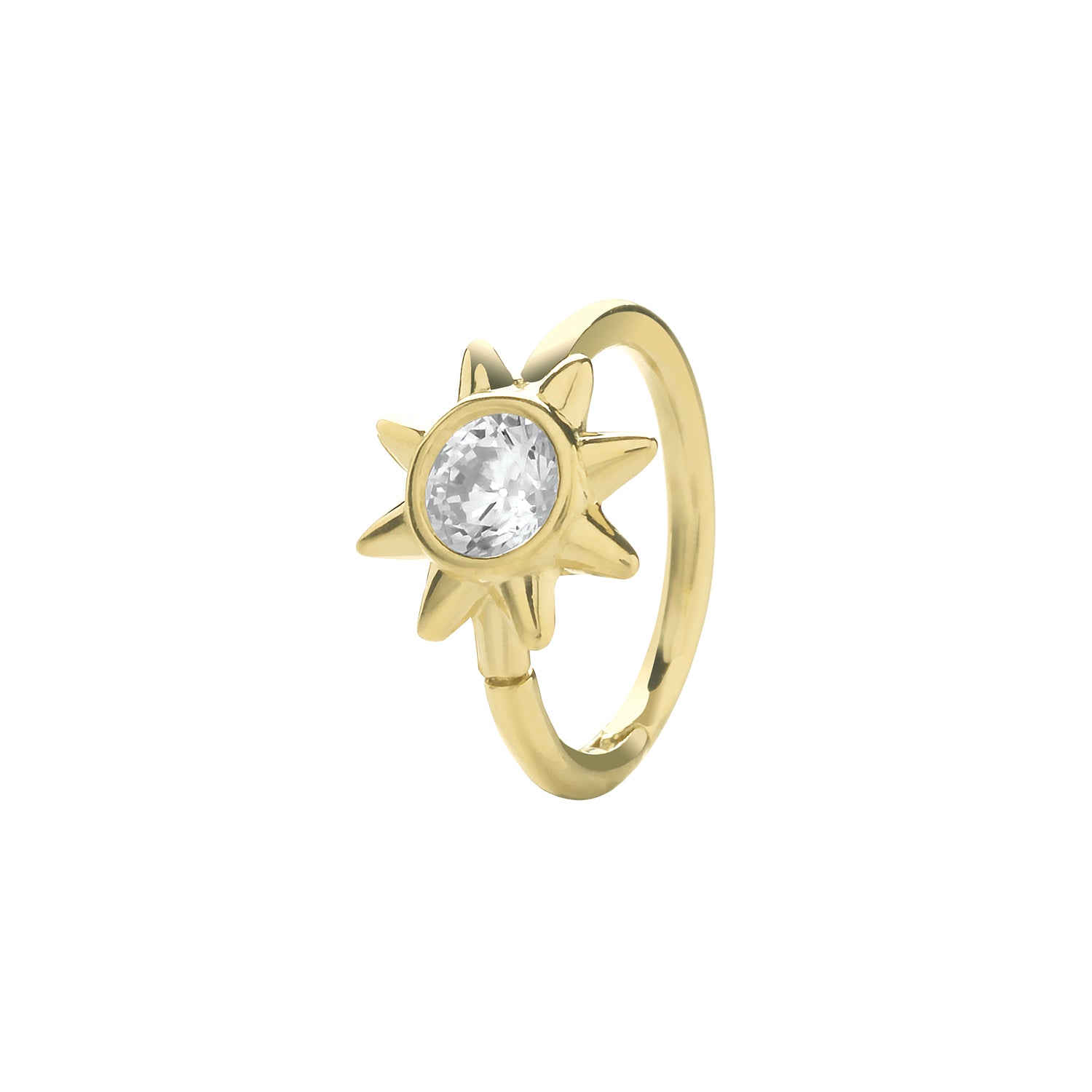 9CT YEL GOLD CZ SUN CARTILAGE HOOP EARRING